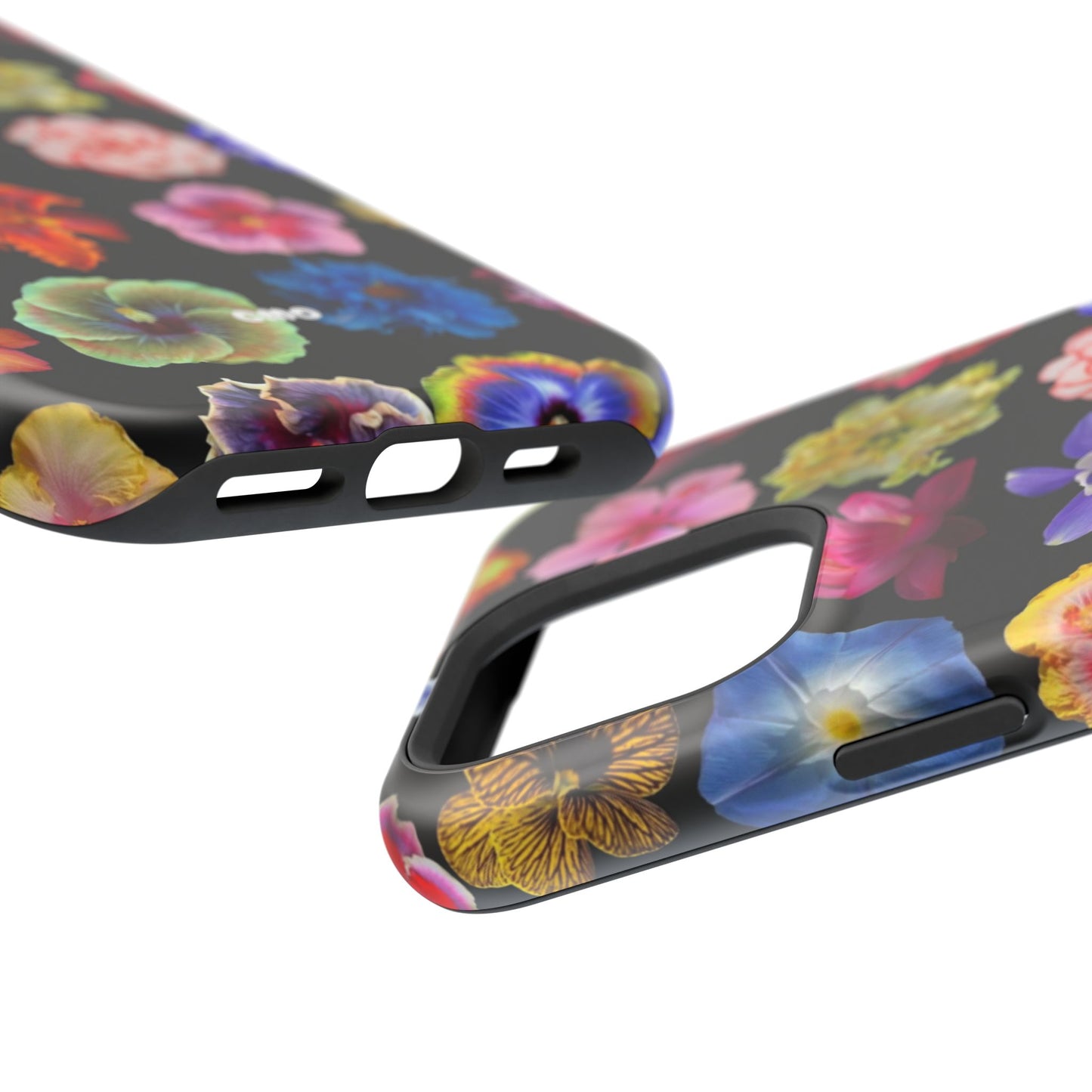 Magnetic Floral Impact-Resistant Phone Case — Colorful Blossoms on Black