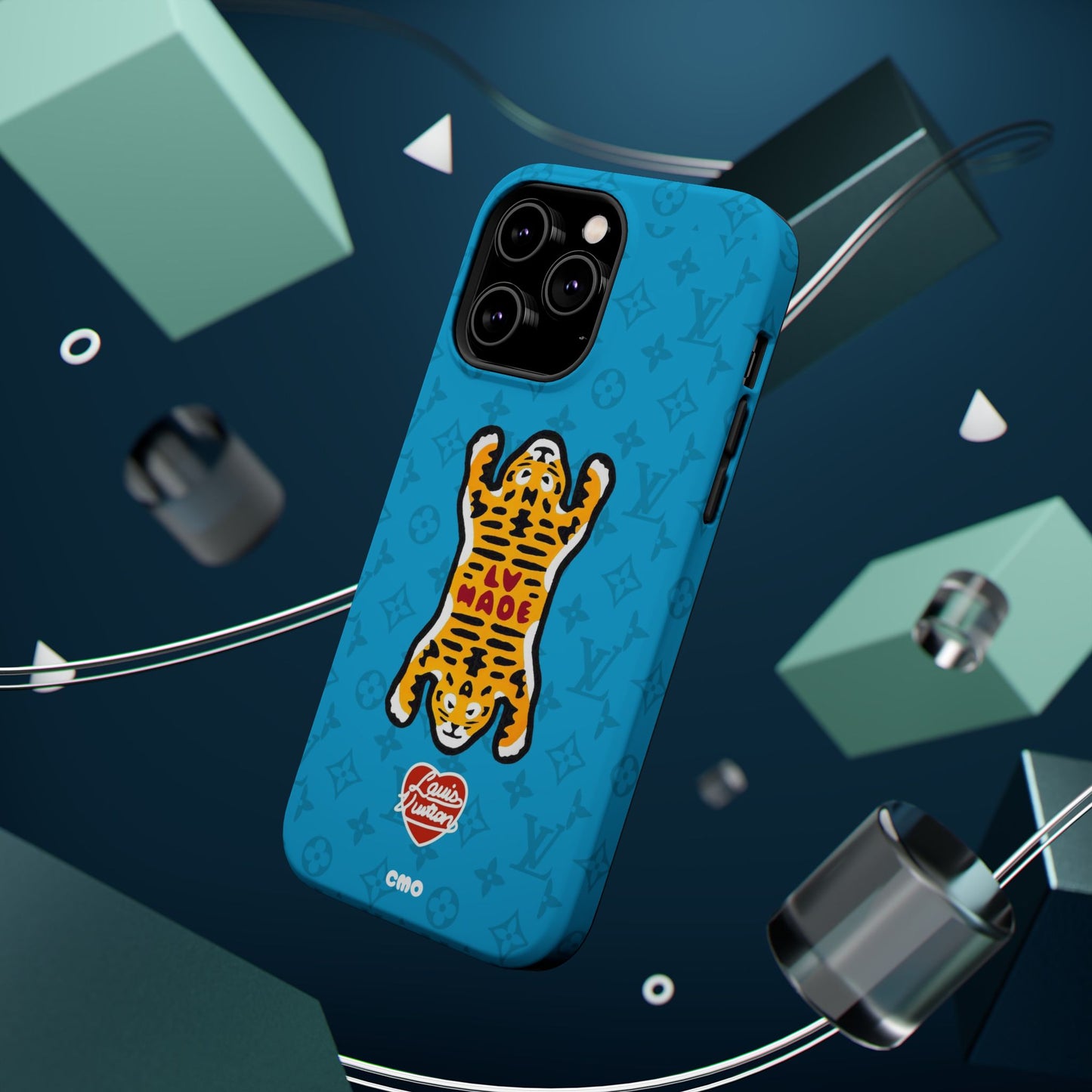 Magnetic Impact-Resistant Phone Case — Blue Tiger Rug Design
