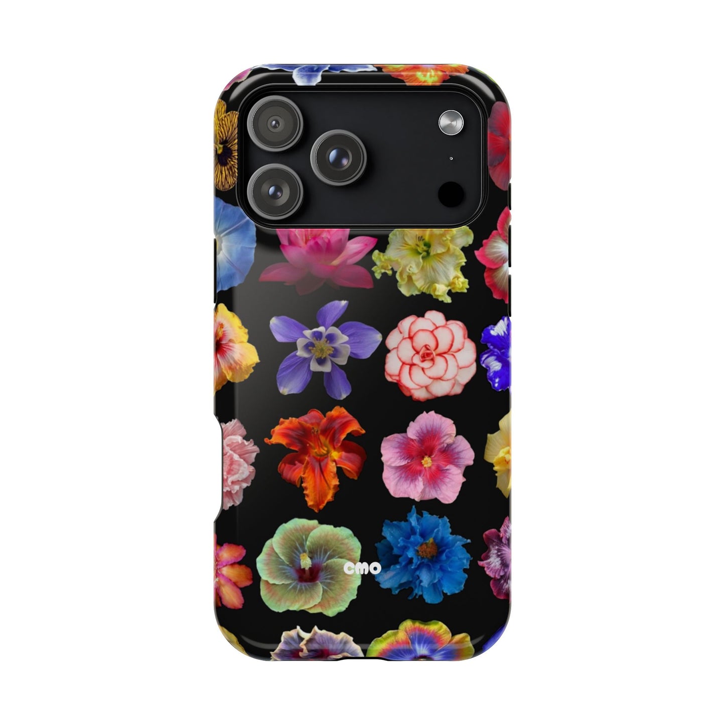 Magnetic Floral Impact-Resistant Phone Case — Colorful Blossoms on Black