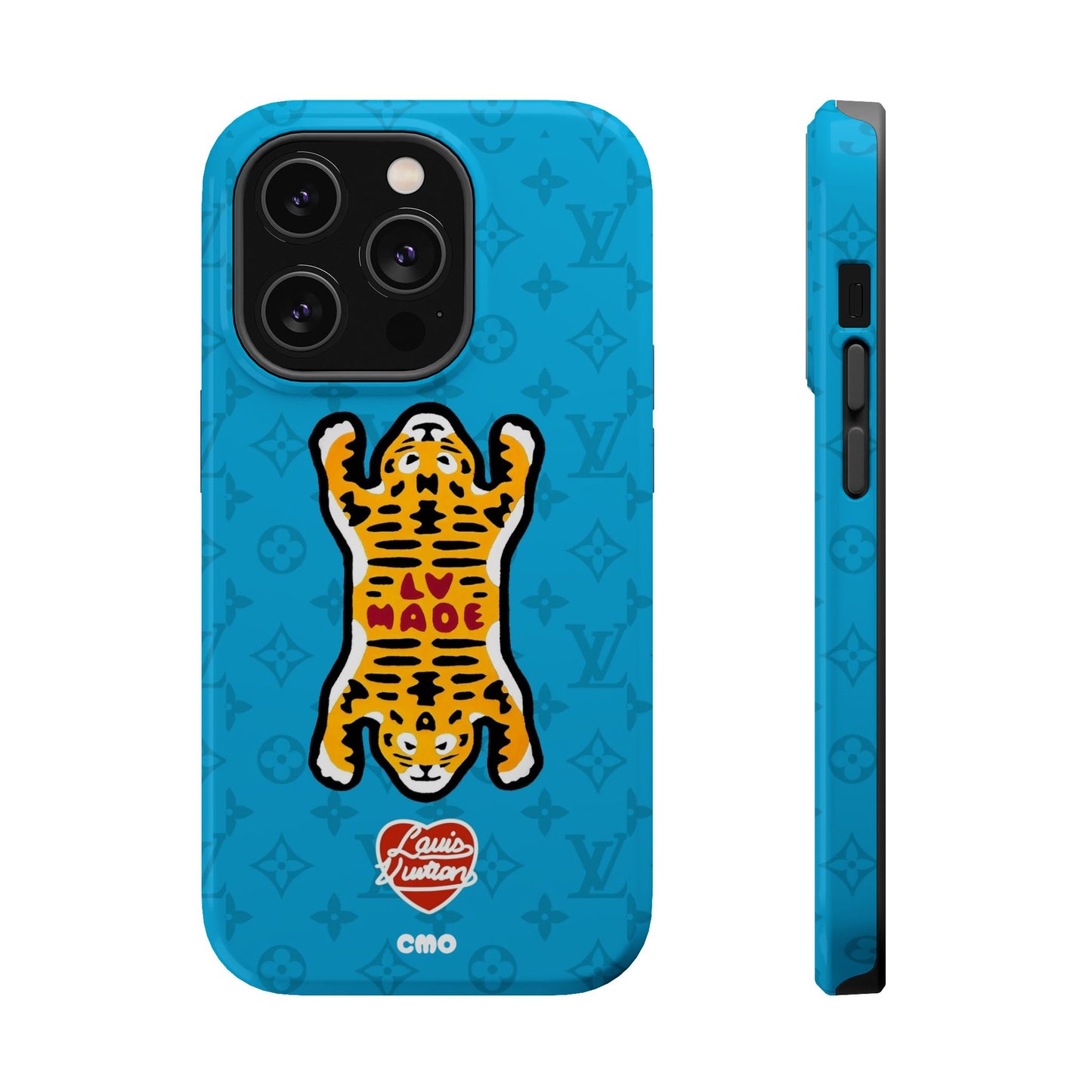 Magnetic Impact-Resistant Phone Case — Blue Tiger Rug Design