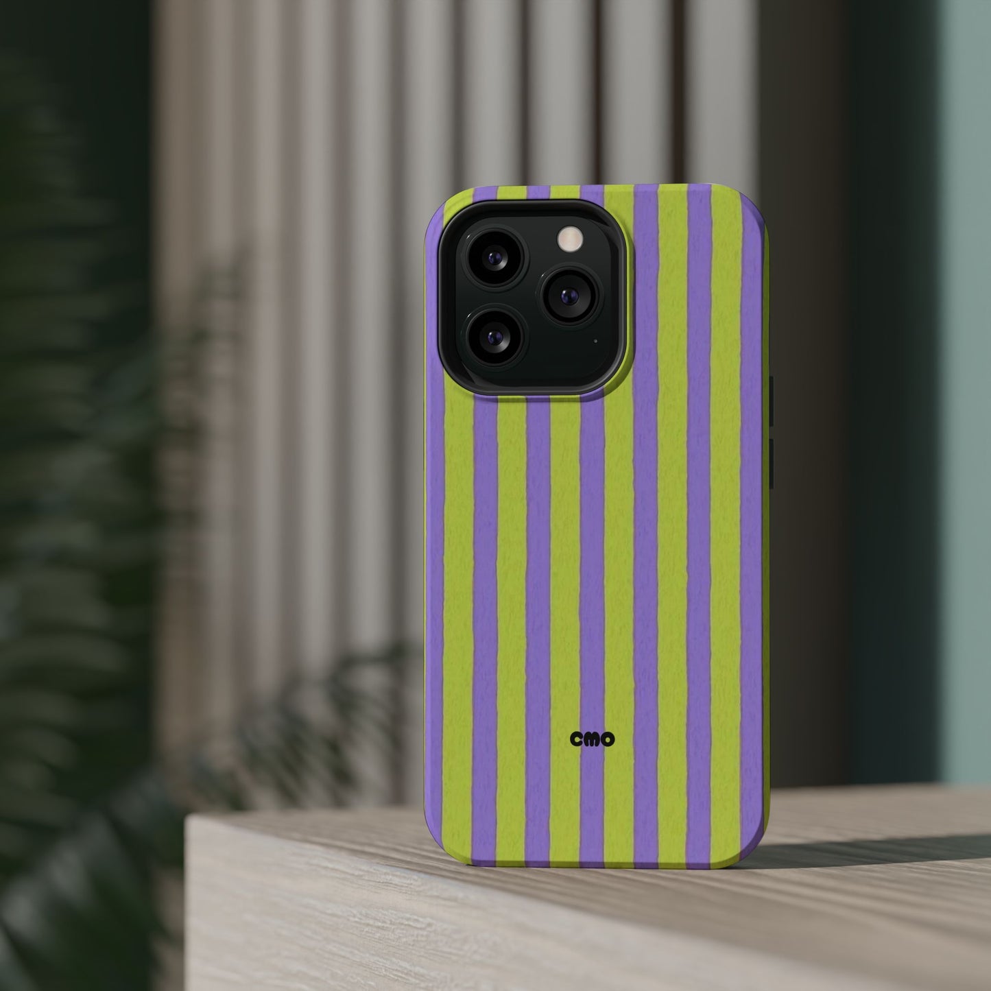 Phone Case — Bold Purple & Lime Stripe Magnetic Impact-Resistant Case