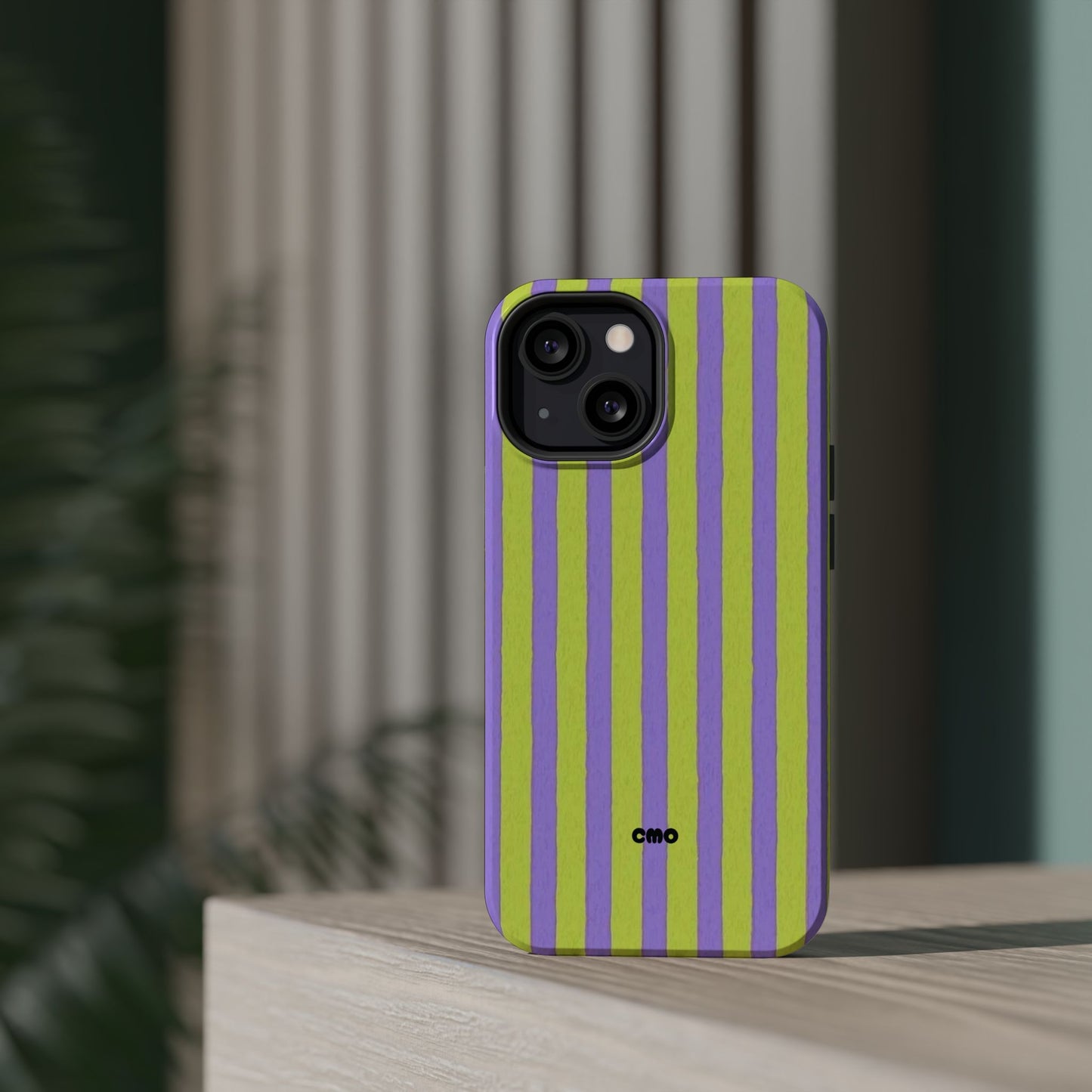 Phone Case — Bold Purple & Lime Stripe Magnetic Impact-Resistant Case