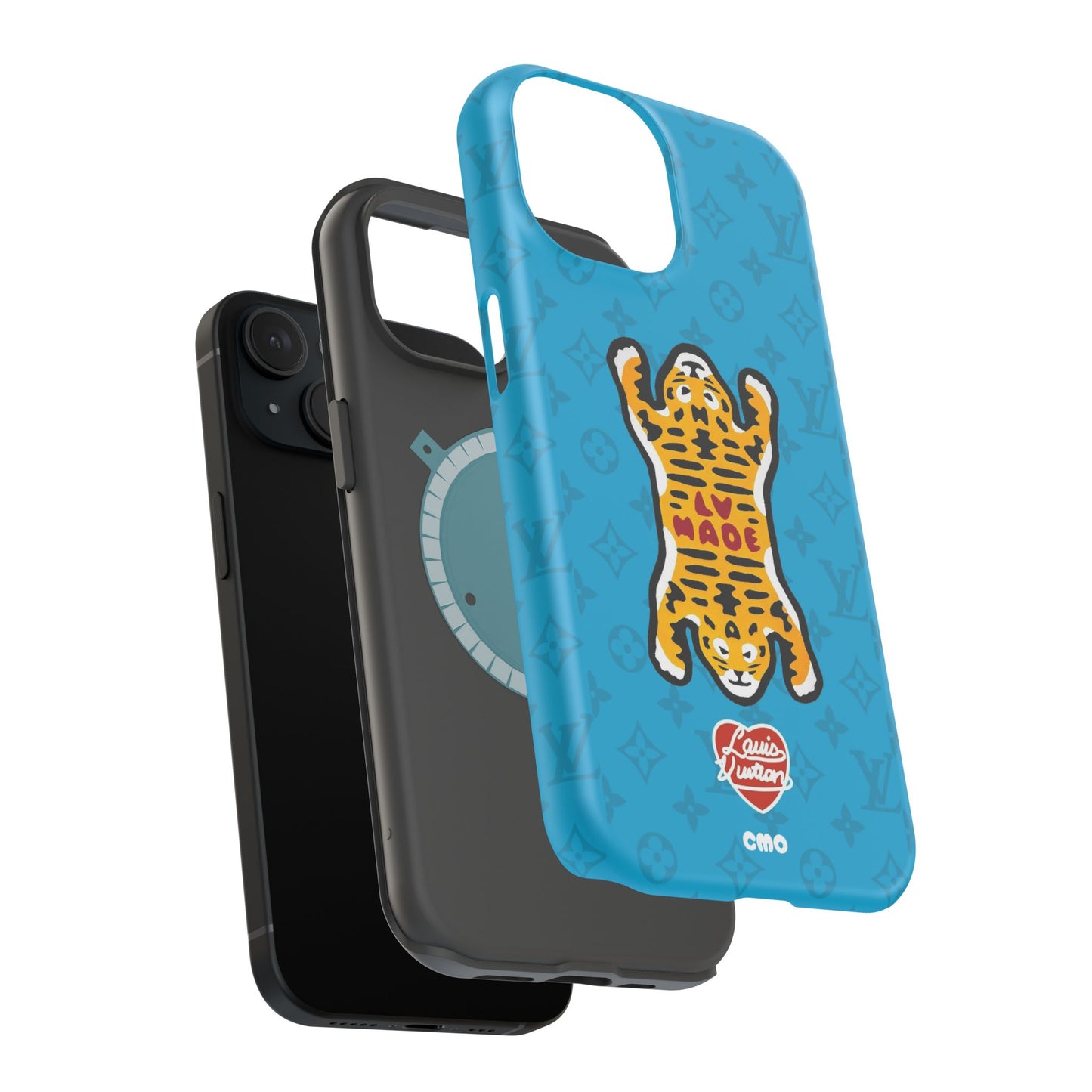 Magnetic Impact-Resistant Phone Case — Blue Tiger Rug Design