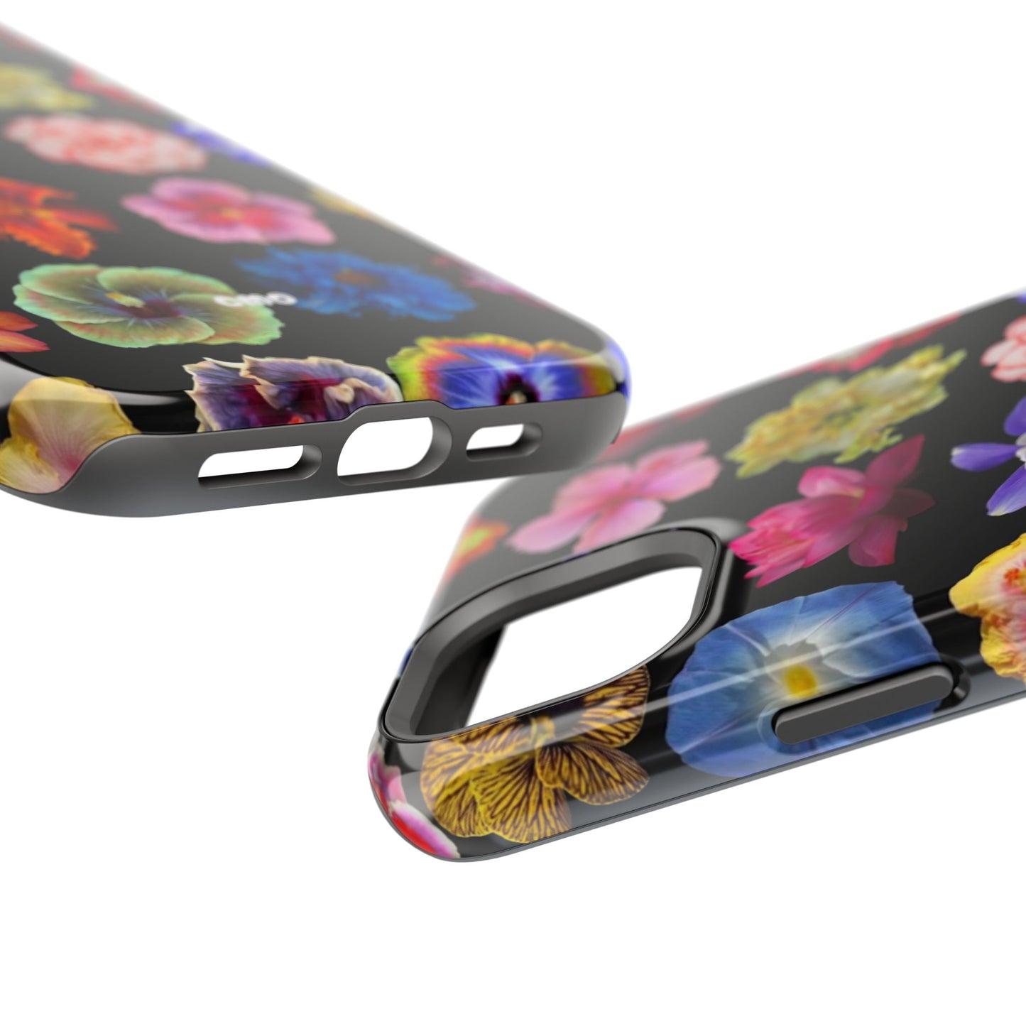 Magnetic Floral Impact-Resistant Phone Case — Colorful Blossoms on Black