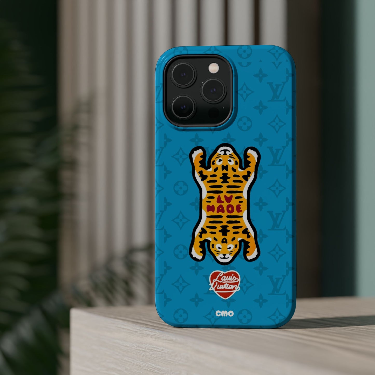 Magnetic Impact-Resistant Phone Case — Blue Tiger Rug Design