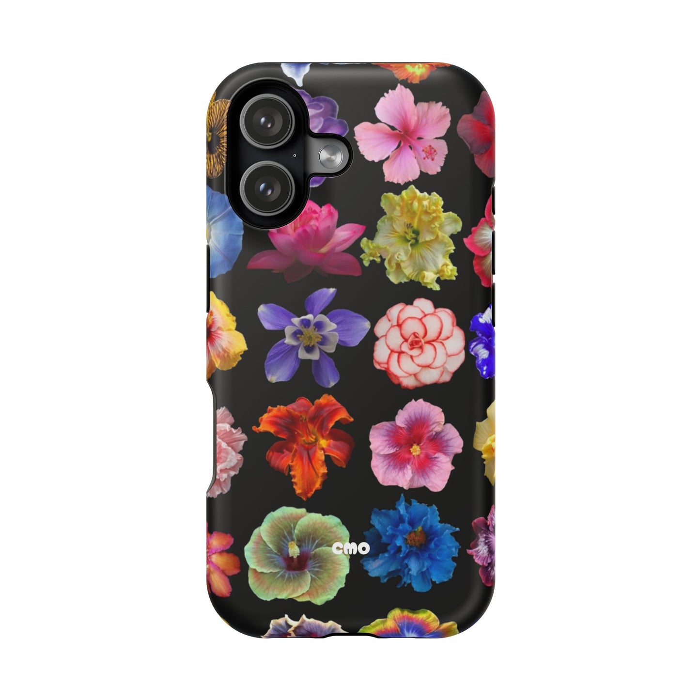 Magnetic Floral Impact-Resistant Phone Case — Colorful Blossoms on Black