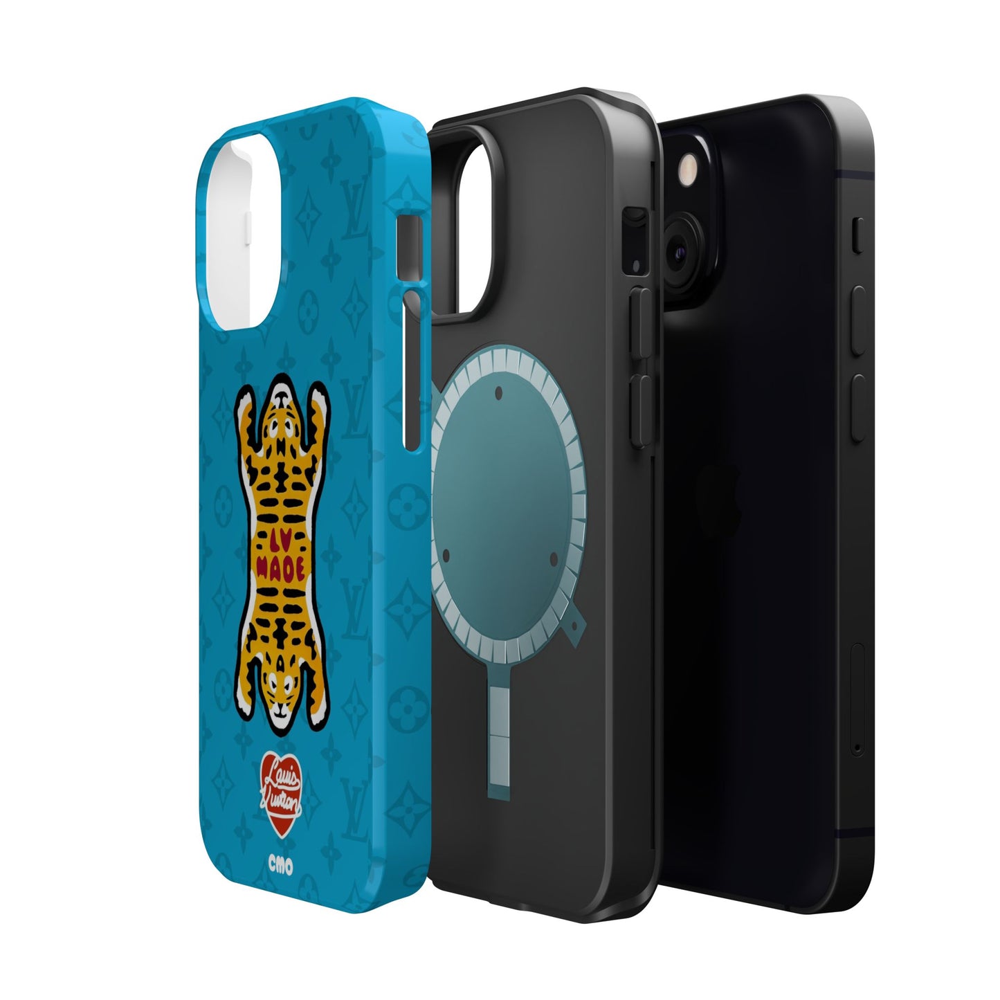 Magnetic Impact-Resistant Phone Case — Blue Tiger Rug Design