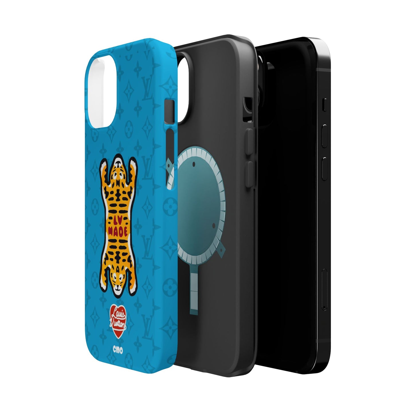 Magnetic Impact-Resistant Phone Case — Blue Tiger Rug Design