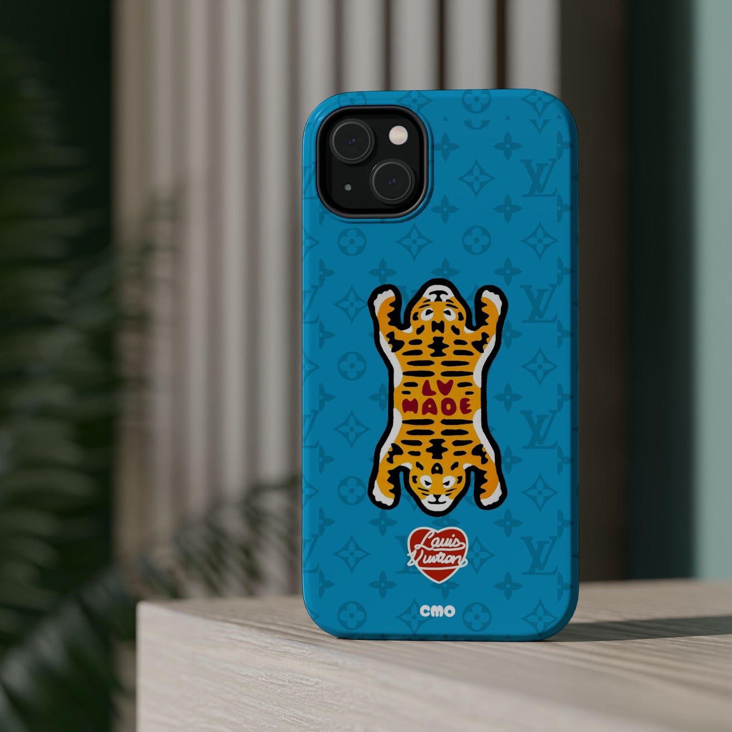 Magnetic Impact-Resistant Phone Case — Blue Tiger Rug Design