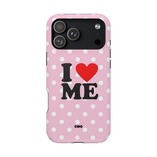 Pink Polka Dot "I  love ME" Magnetic Impact Phone Case — Self-Love Protective Cover