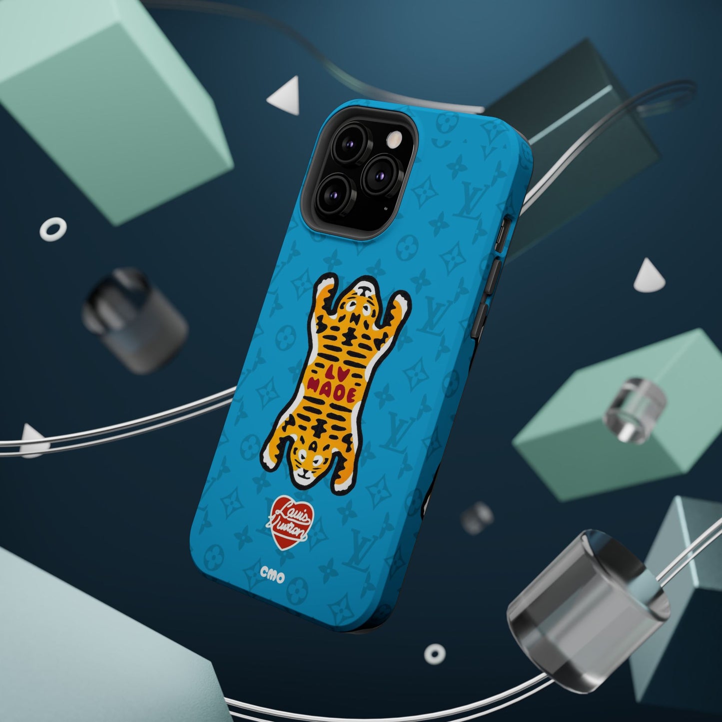 Magnetic Impact-Resistant Phone Case — Blue Tiger Rug Design