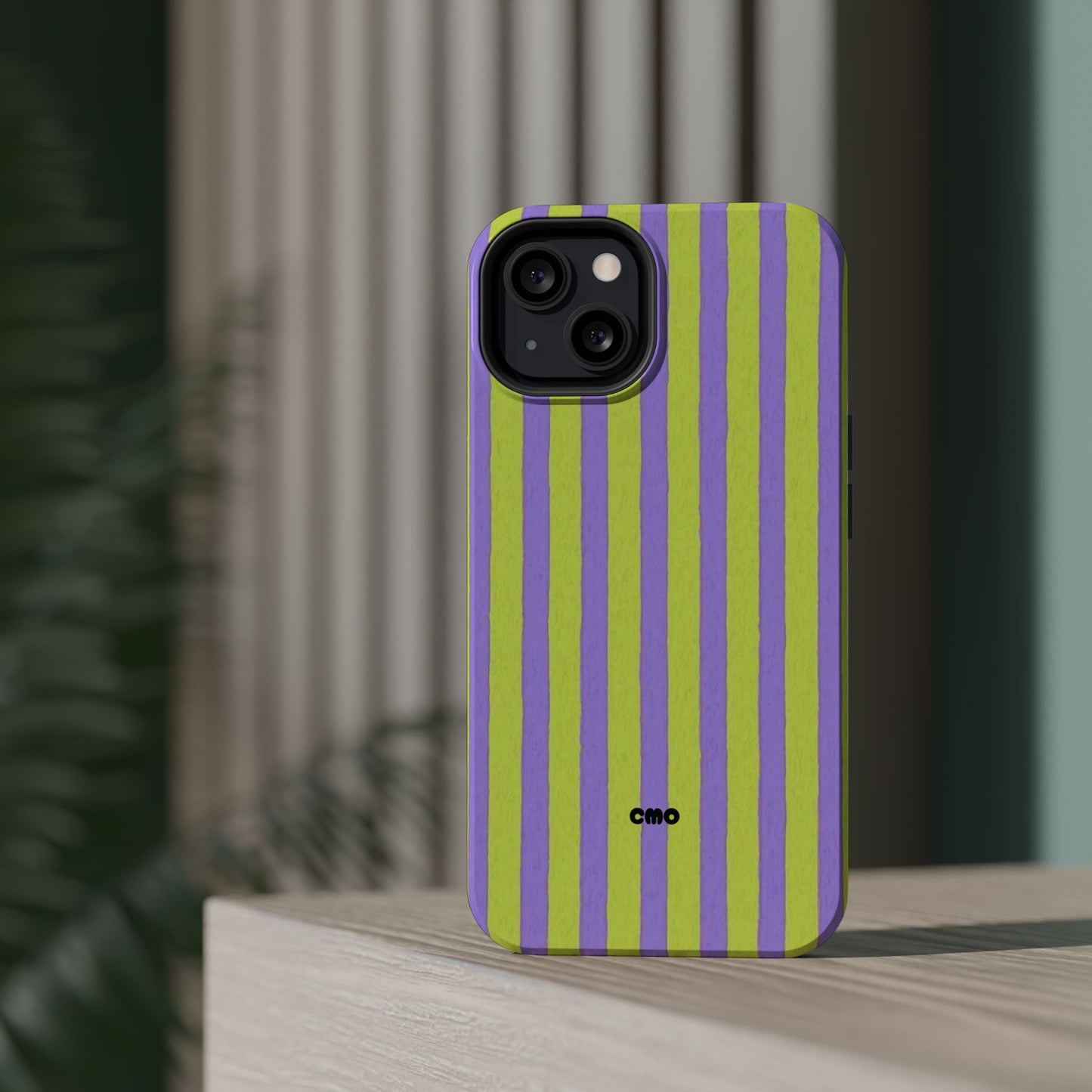Phone Case — Bold Purple & Lime Stripe Magnetic Impact-Resistant Case