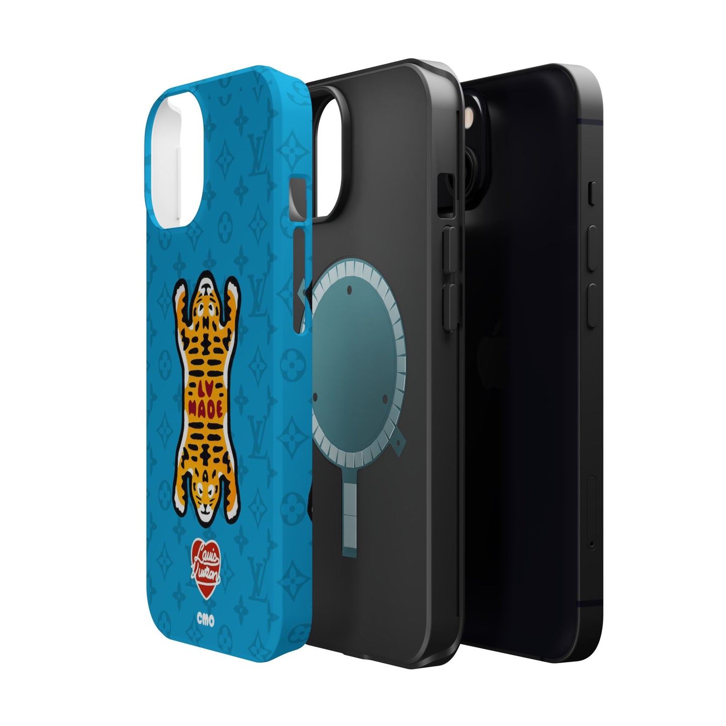 Magnetic Impact-Resistant Phone Case — Blue Tiger Rug Design