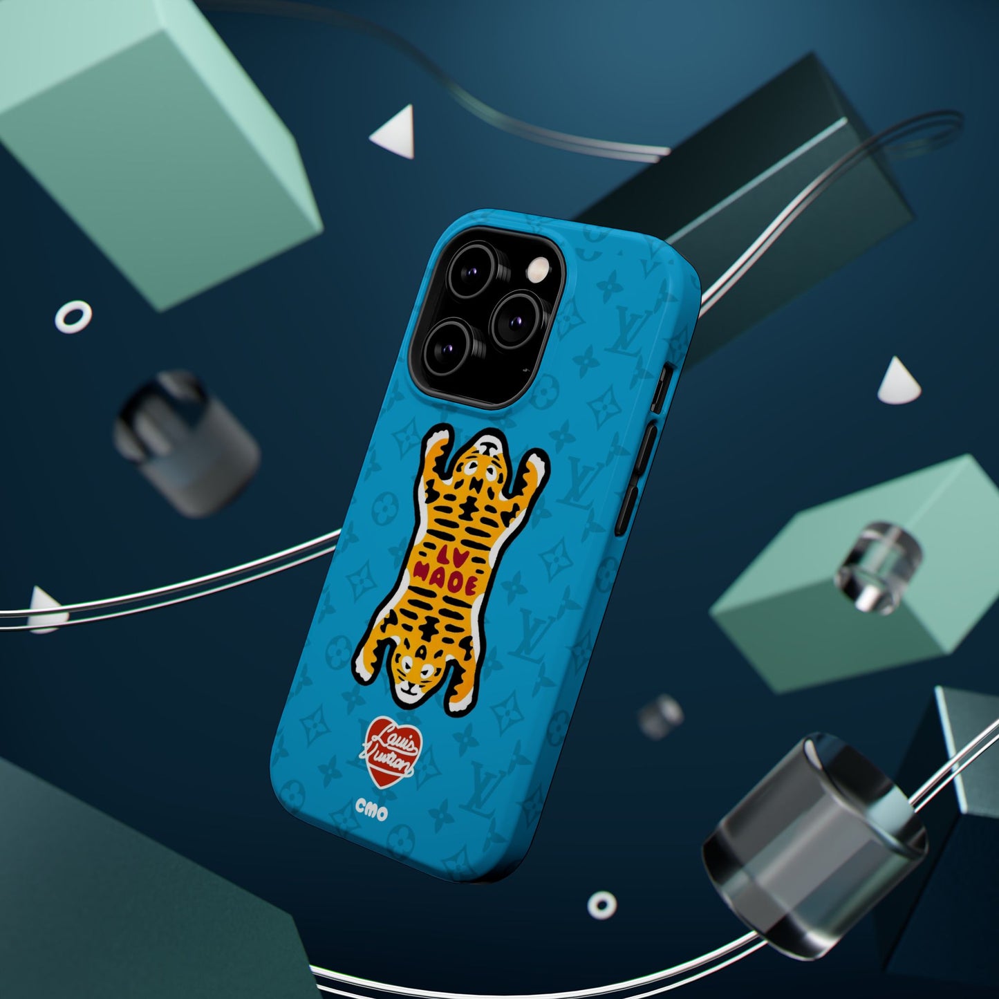 Magnetic Impact-Resistant Phone Case — Blue Tiger Rug Design
