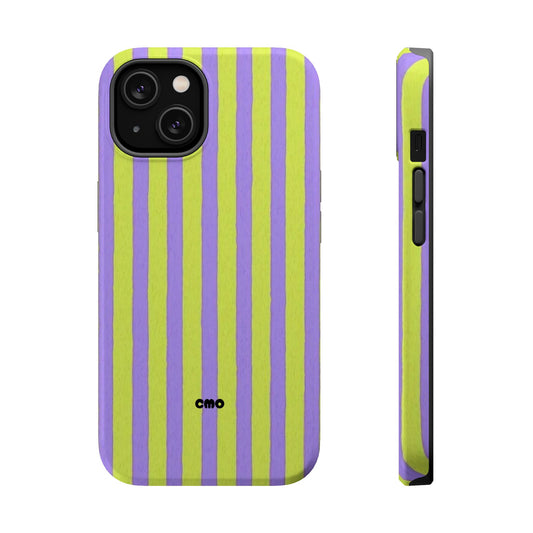 Phone Case — Bold Purple & Lime Stripe Magnetic Impact-Resistant Case