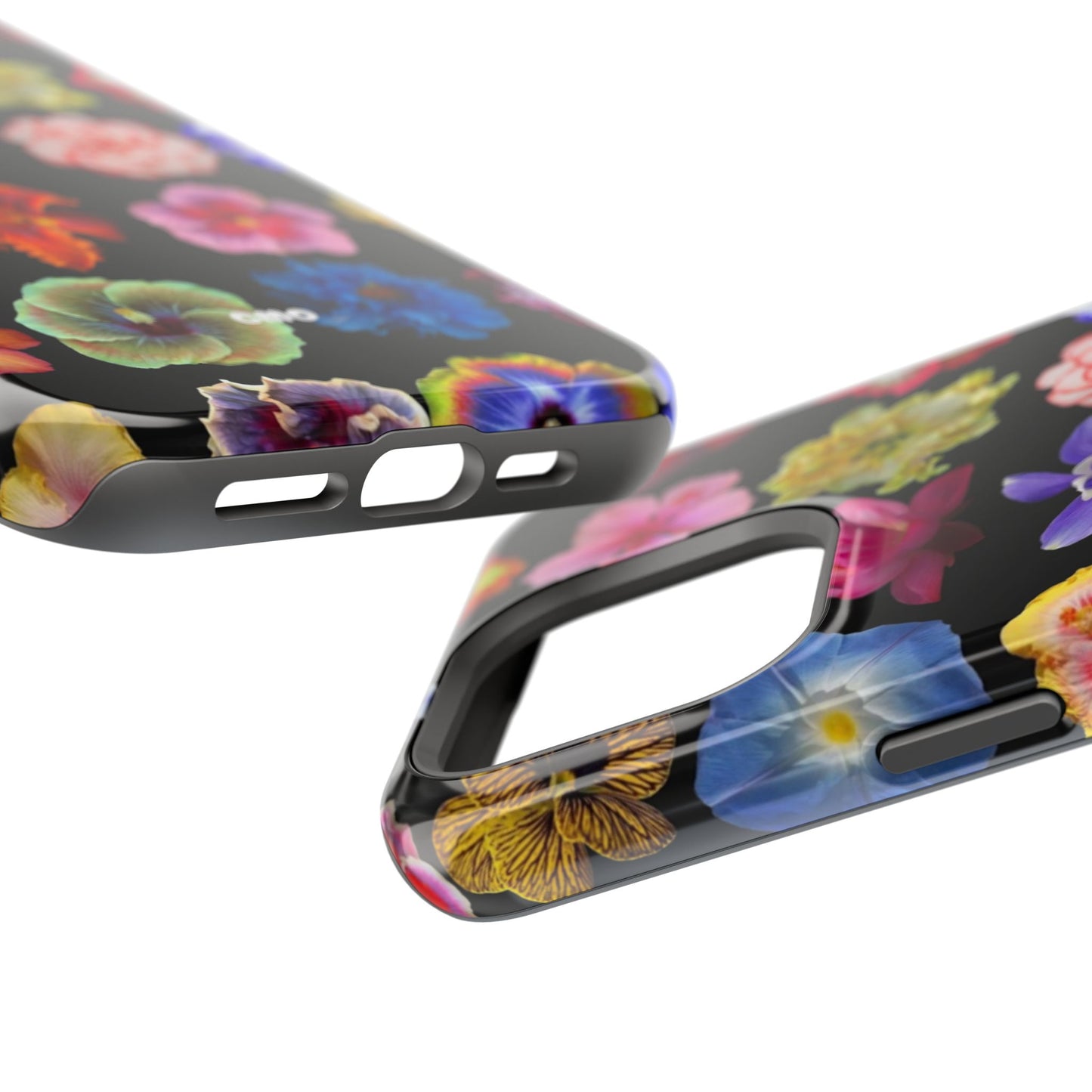 Magnetic Floral Impact-Resistant Phone Case — Colorful Blossoms on Black