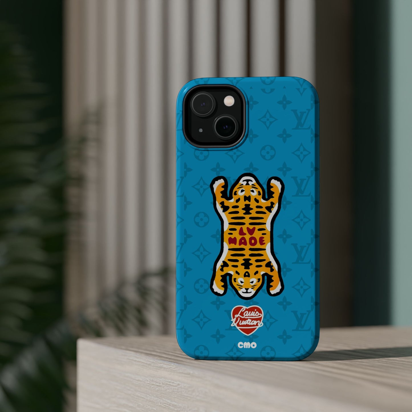 Magnetic Impact-Resistant Phone Case — Blue Tiger Rug Design