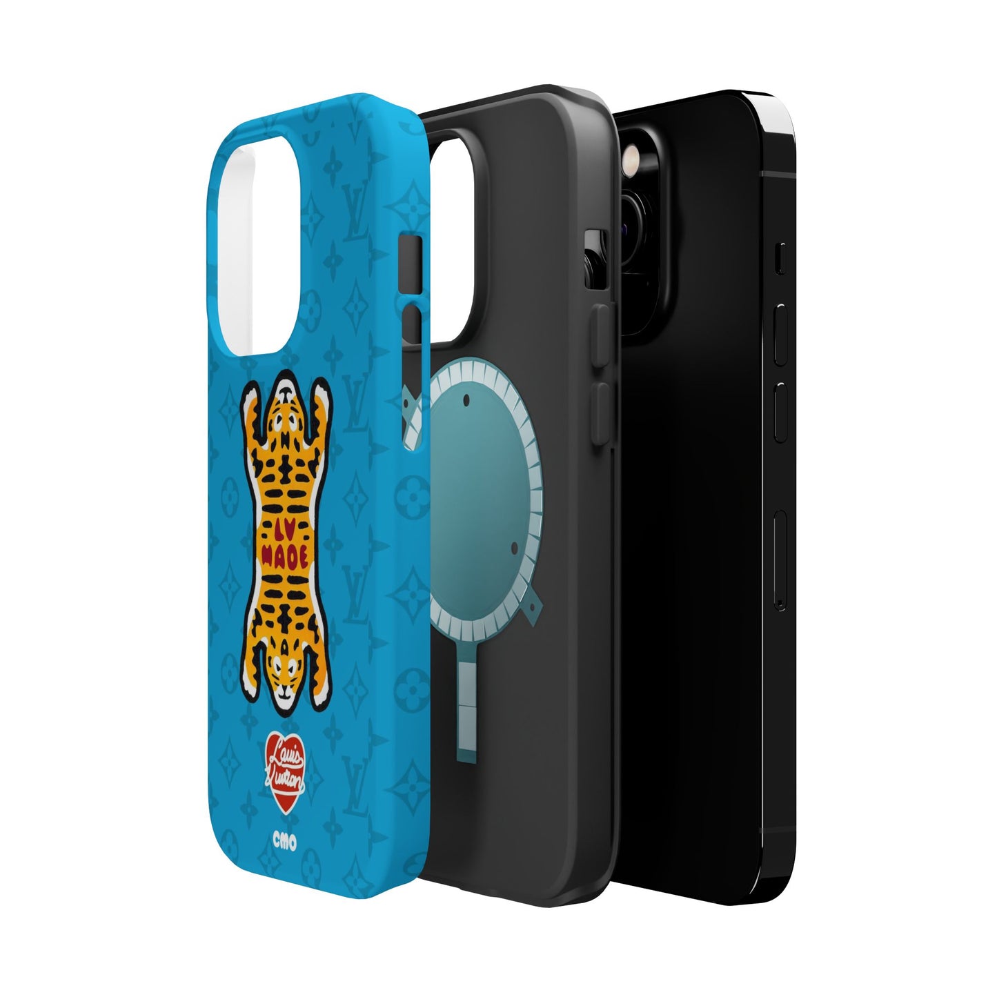 Magnetic Impact-Resistant Phone Case — Blue Tiger Rug Design