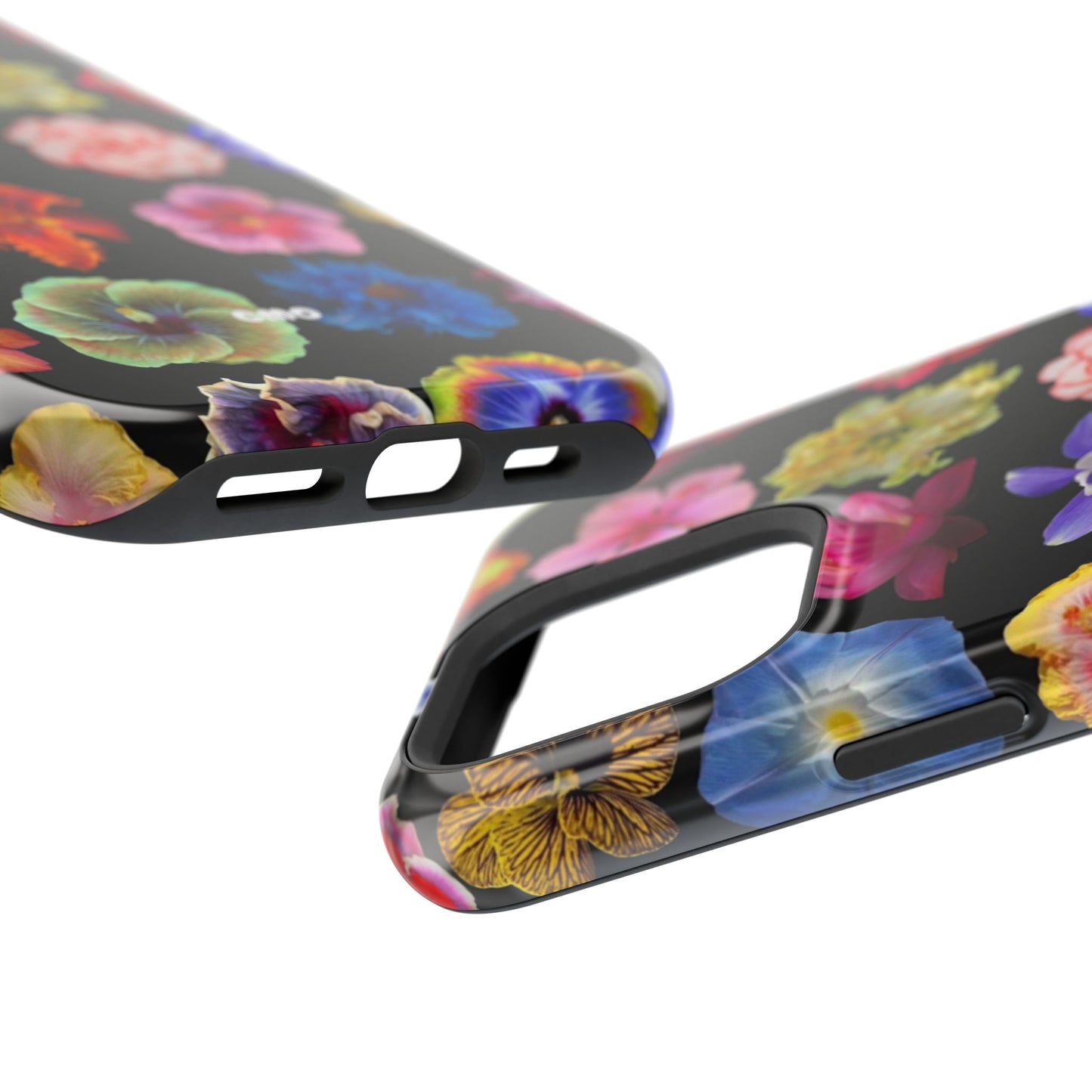 Magnetic Floral Impact-Resistant Phone Case — Colorful Blossoms on Black