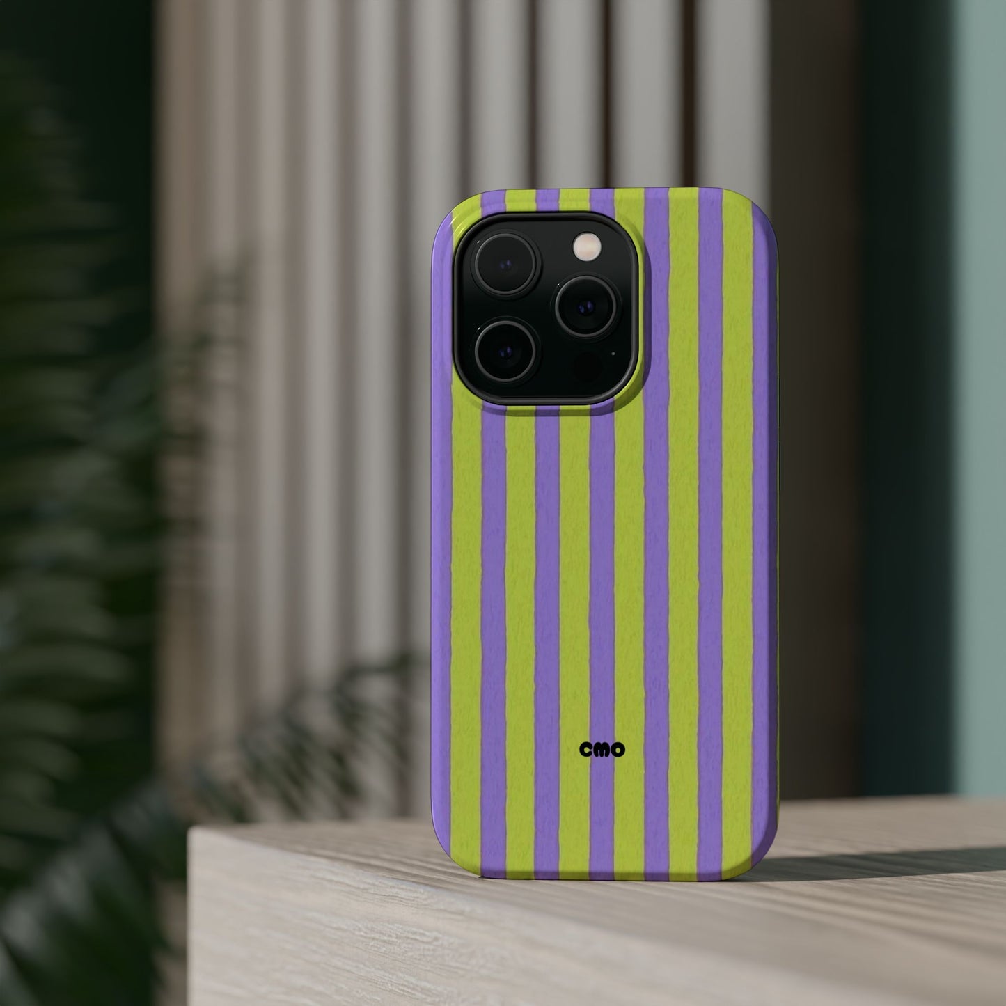Phone Case — Bold Purple & Lime Stripe Magnetic Impact-Resistant Case