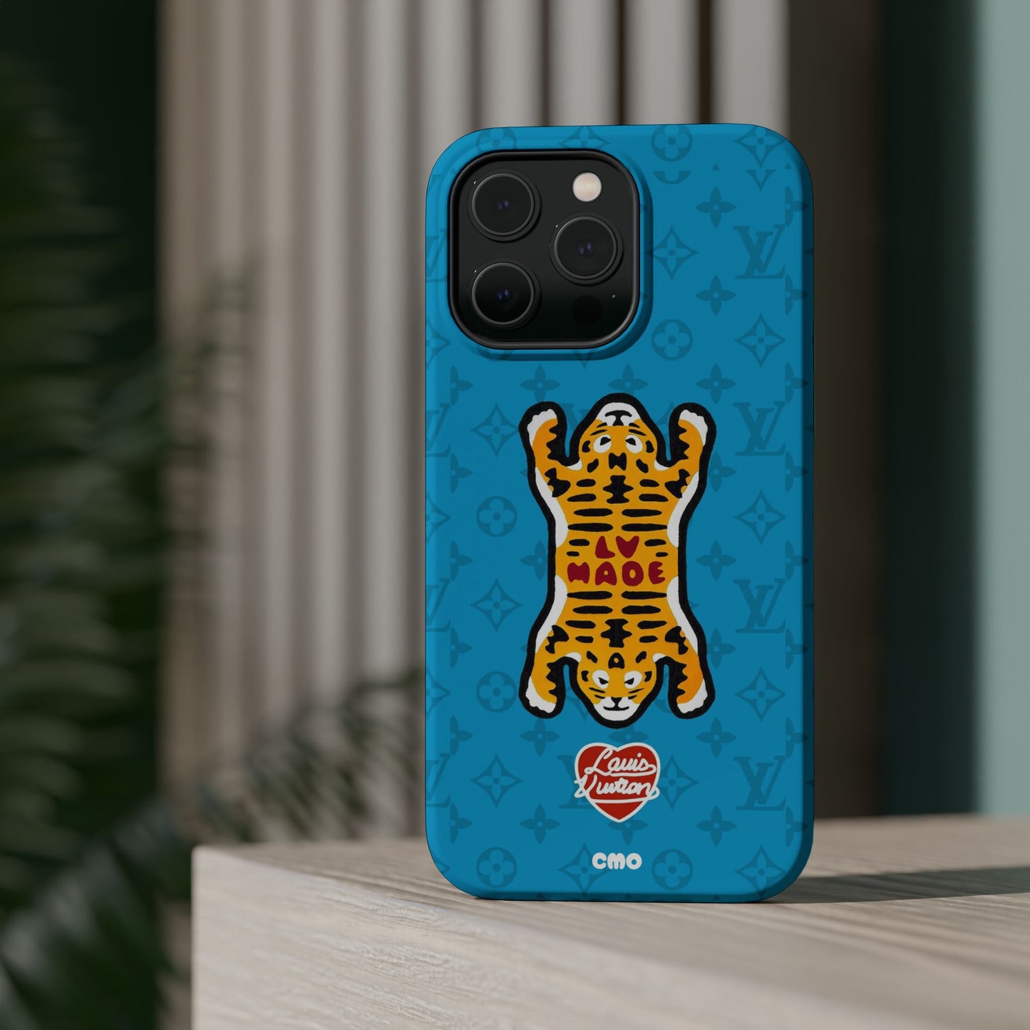 Magnetic Impact-Resistant Phone Case — Blue Tiger Rug Design