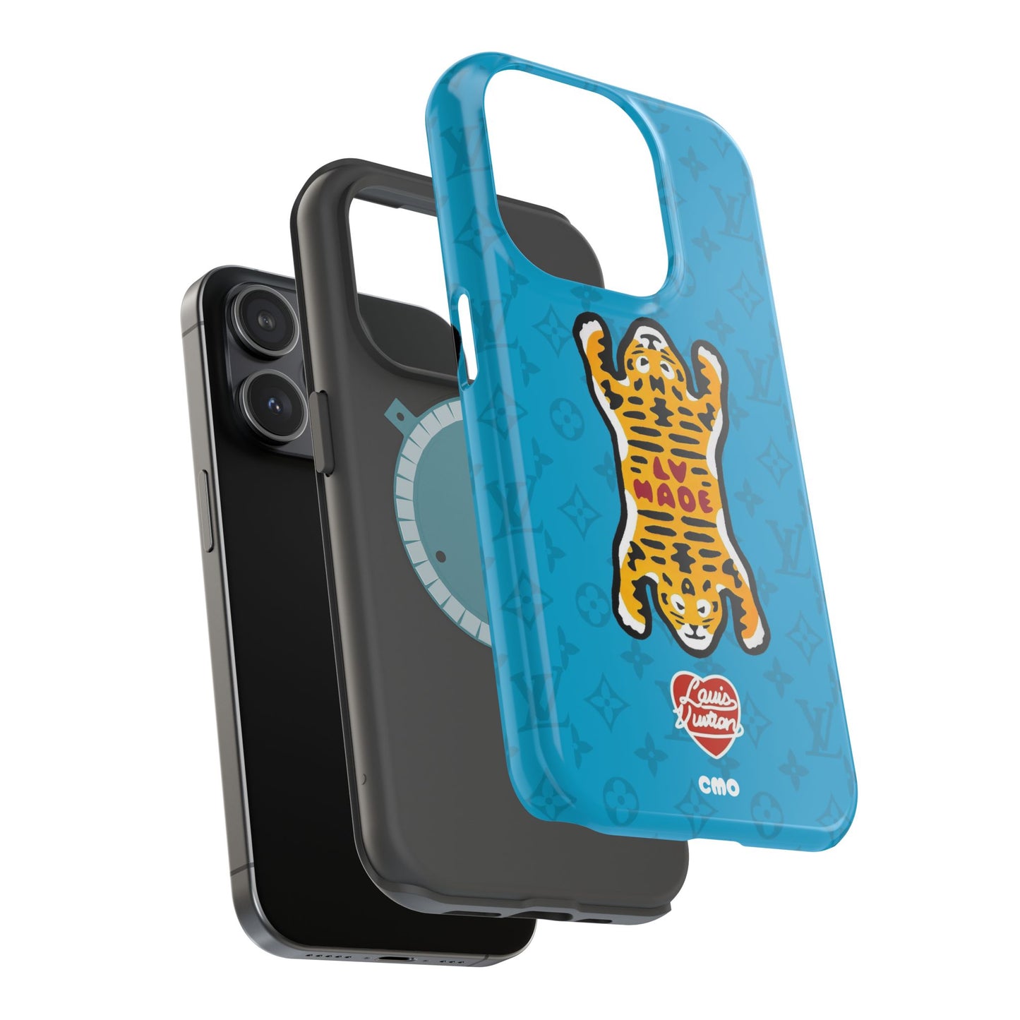 Magnetic Impact-Resistant Phone Case — Blue Tiger Rug Design
