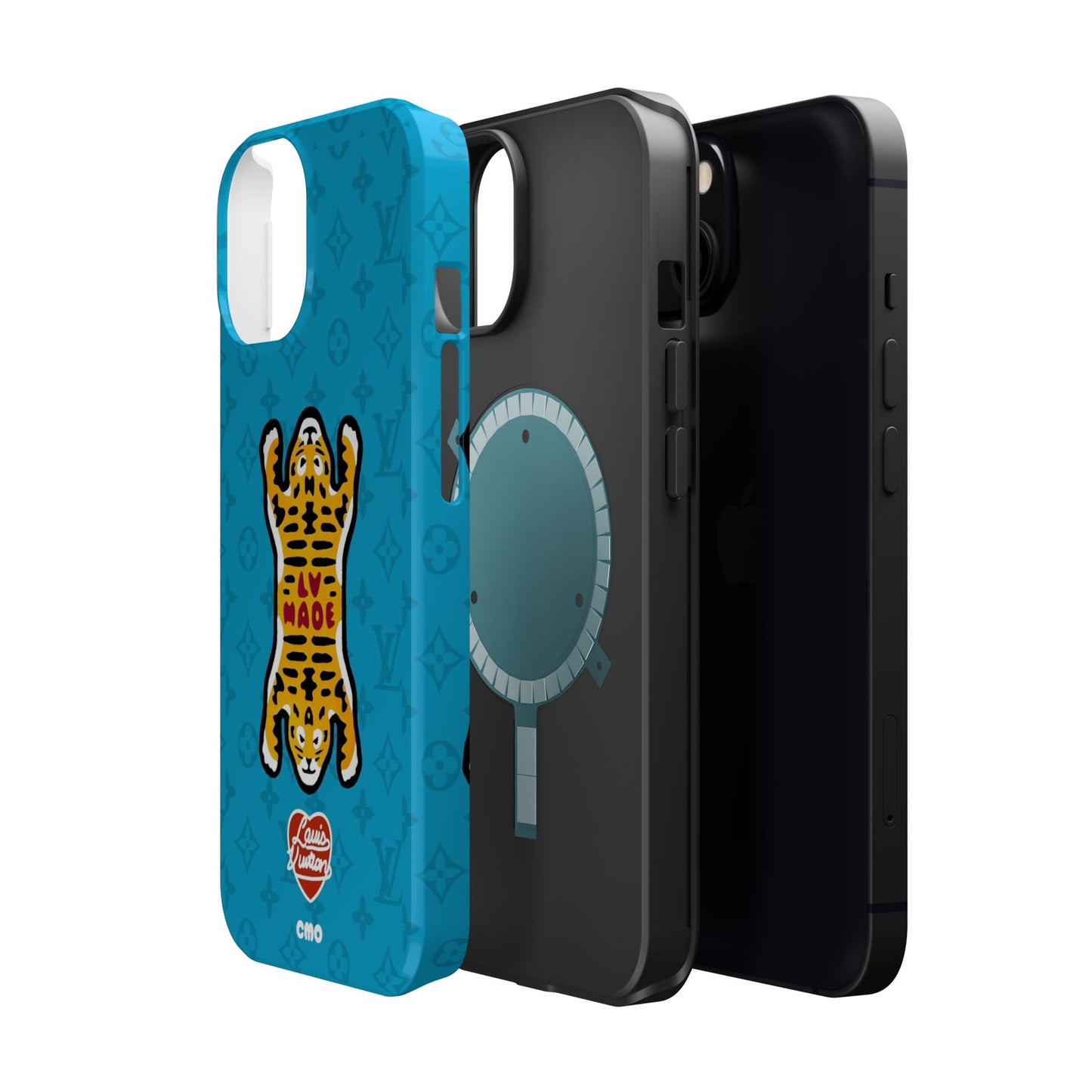 Magnetic Impact-Resistant Phone Case — Blue Tiger Rug Design
