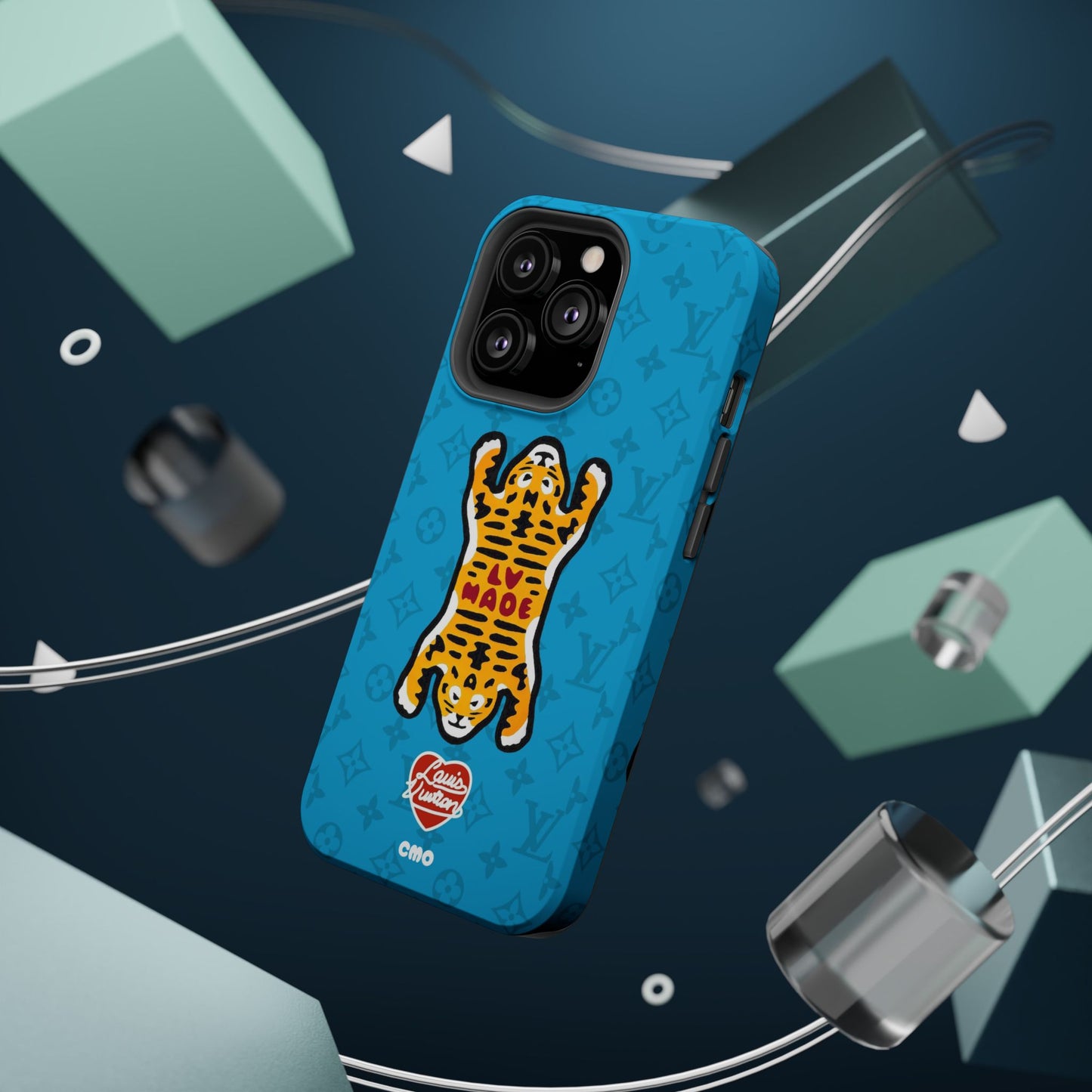 Magnetic Impact-Resistant Phone Case — Blue Tiger Rug Design