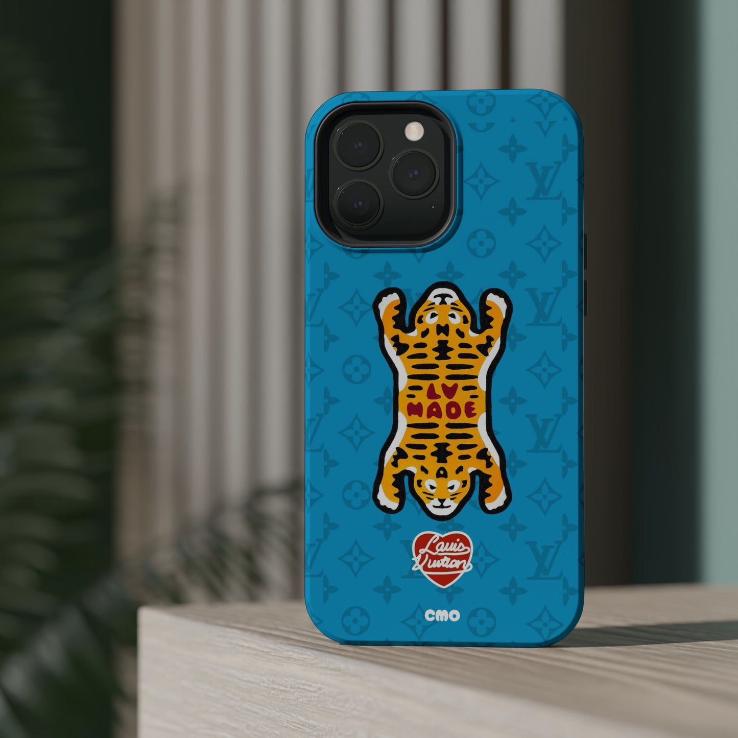 Magnetic Impact-Resistant Phone Case — Blue Tiger Rug Design