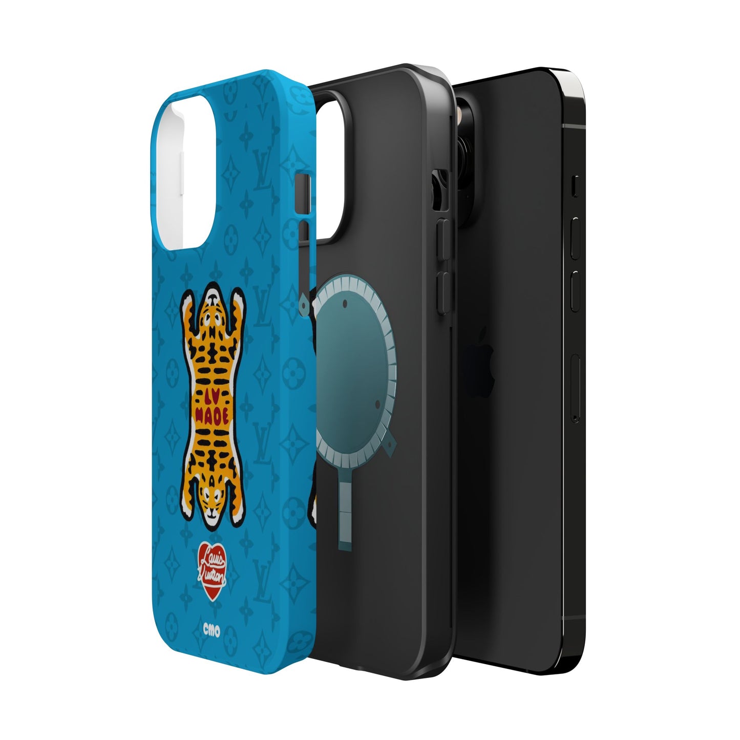 Magnetic Impact-Resistant Phone Case — Blue Tiger Rug Design