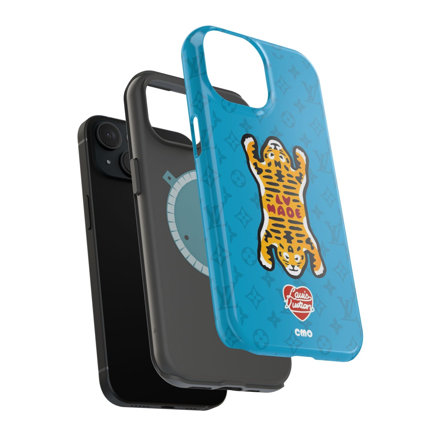 Magnetic Impact-Resistant Phone Case — Blue Tiger Rug Design