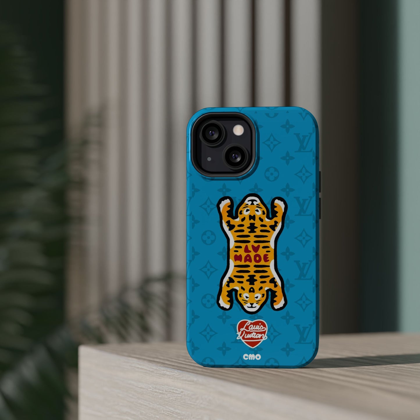 Magnetic Impact-Resistant Phone Case — Blue Tiger Rug Design
