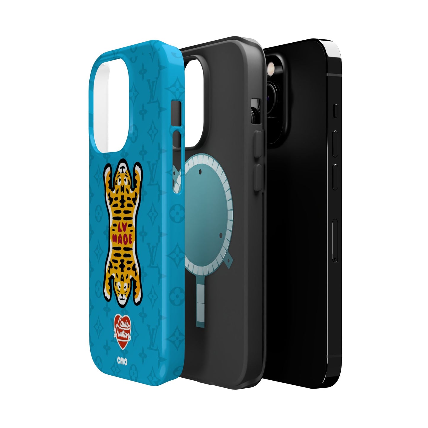 Magnetic Impact-Resistant Phone Case — Blue Tiger Rug Design