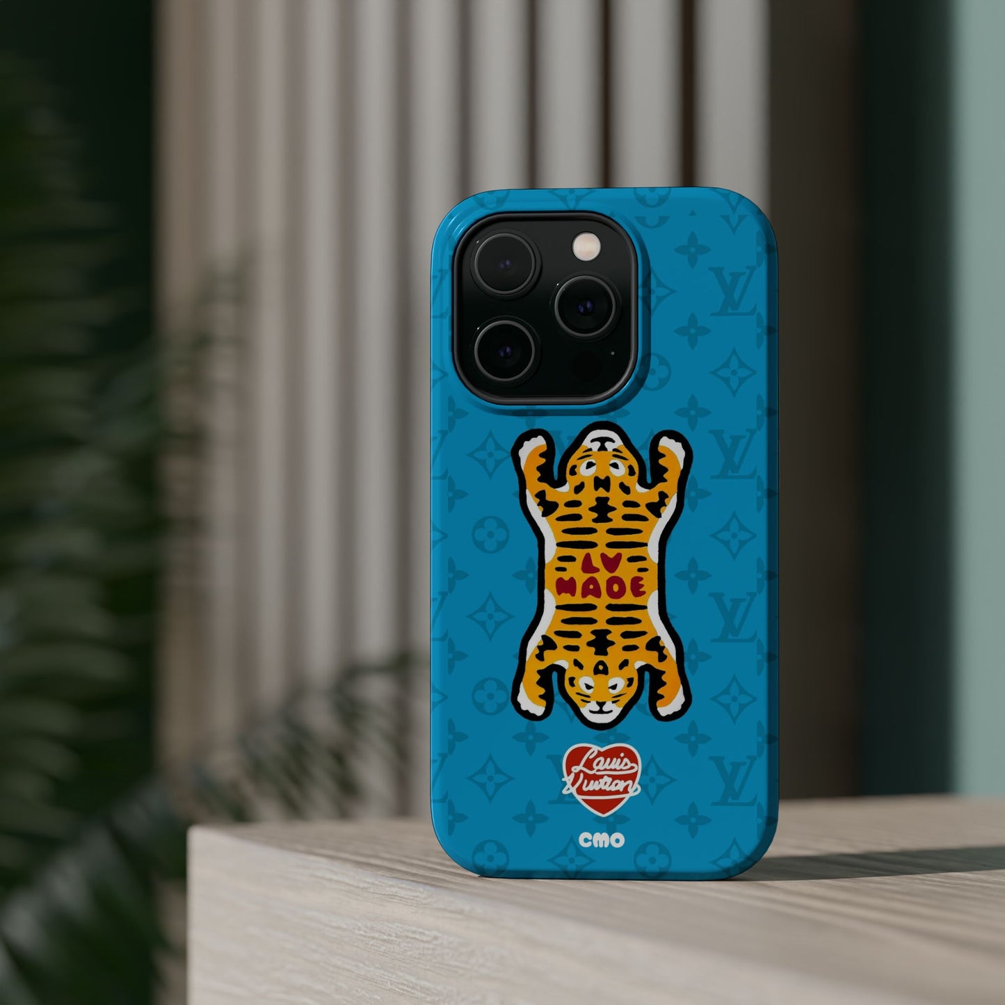 Magnetic Impact-Resistant Phone Case — Blue Tiger Rug Design