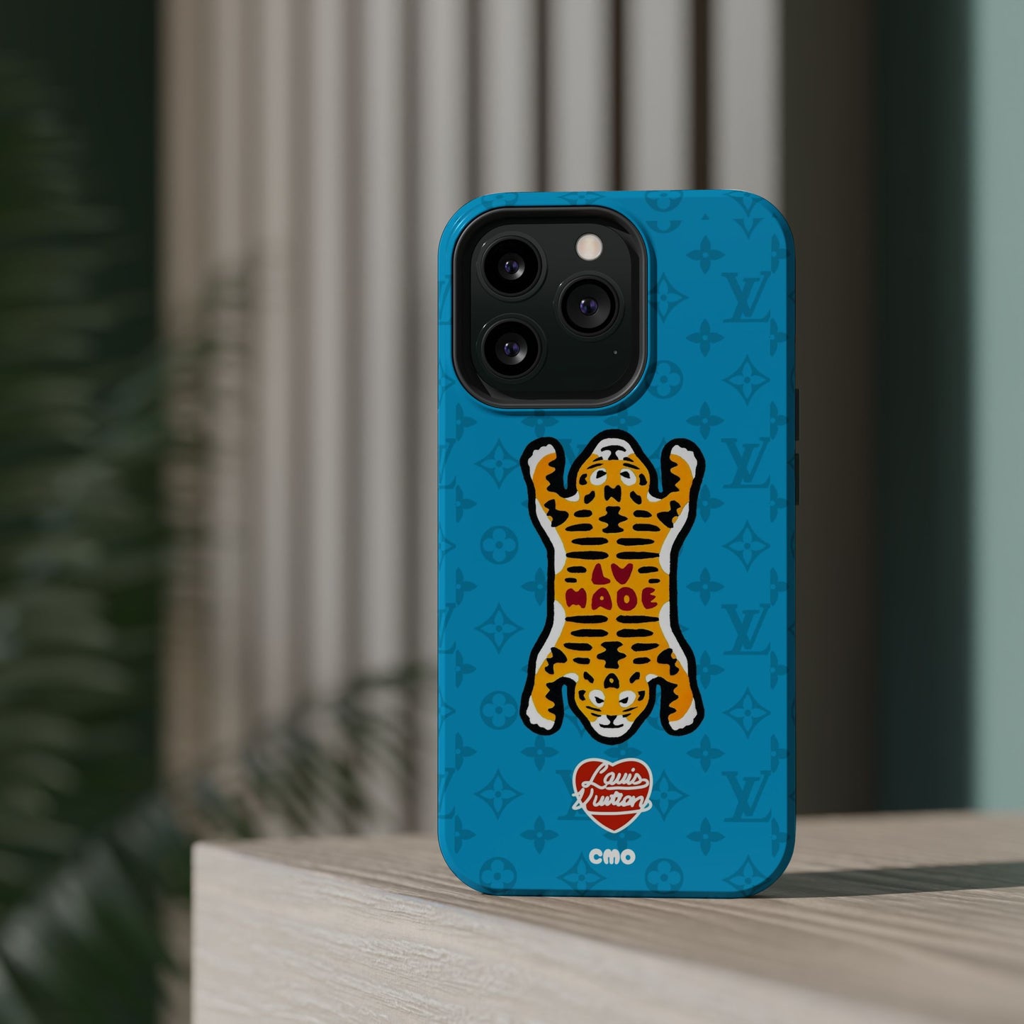 Magnetic Impact-Resistant Phone Case — Blue Tiger Rug Design