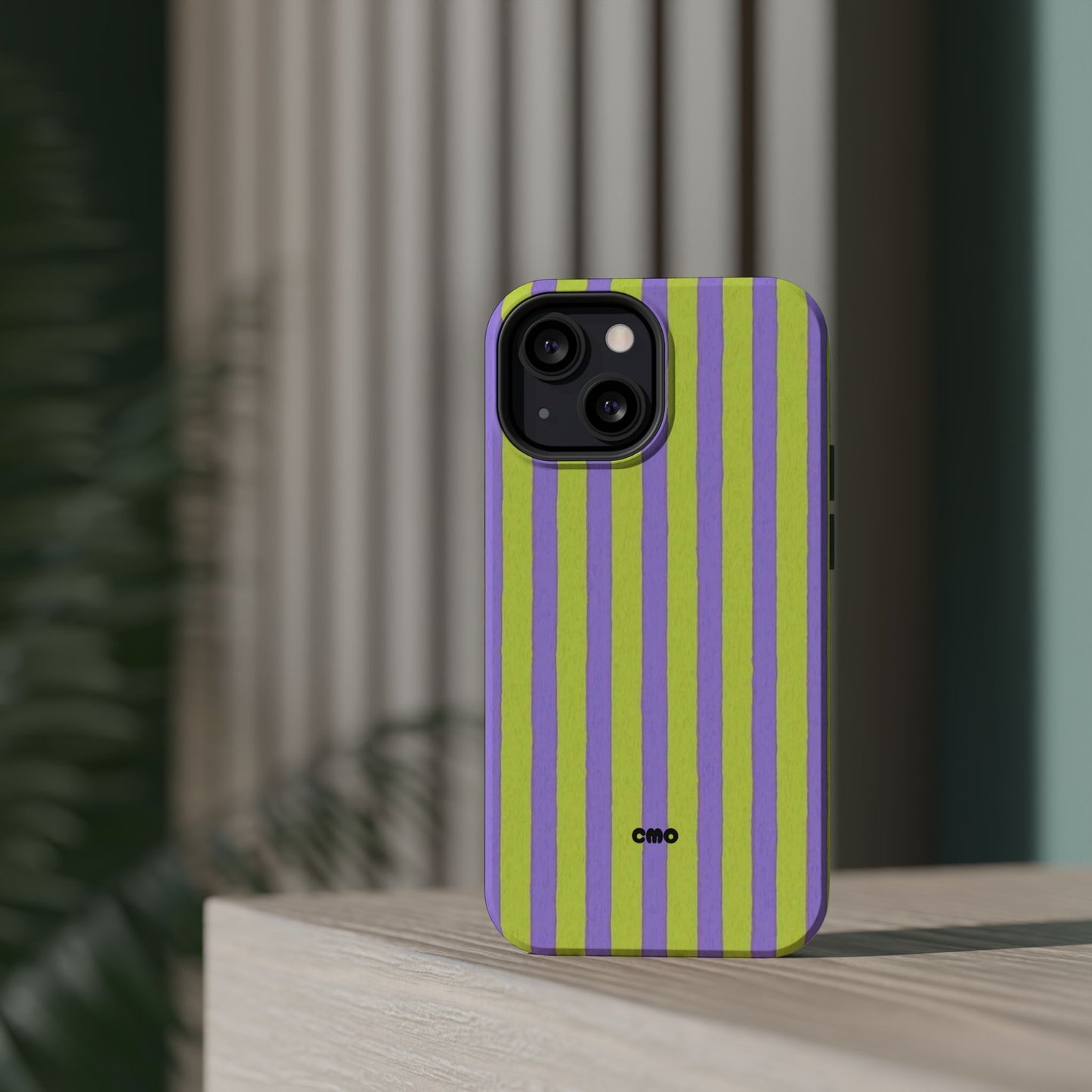 Phone Case — Bold Purple & Lime Stripe Magnetic Impact-Resistant Case
