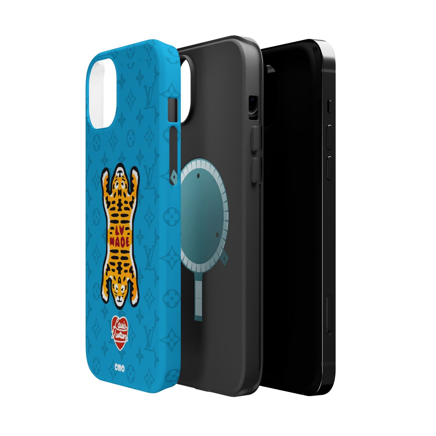 Magnetic Impact-Resistant Phone Case — Blue Tiger Rug Design