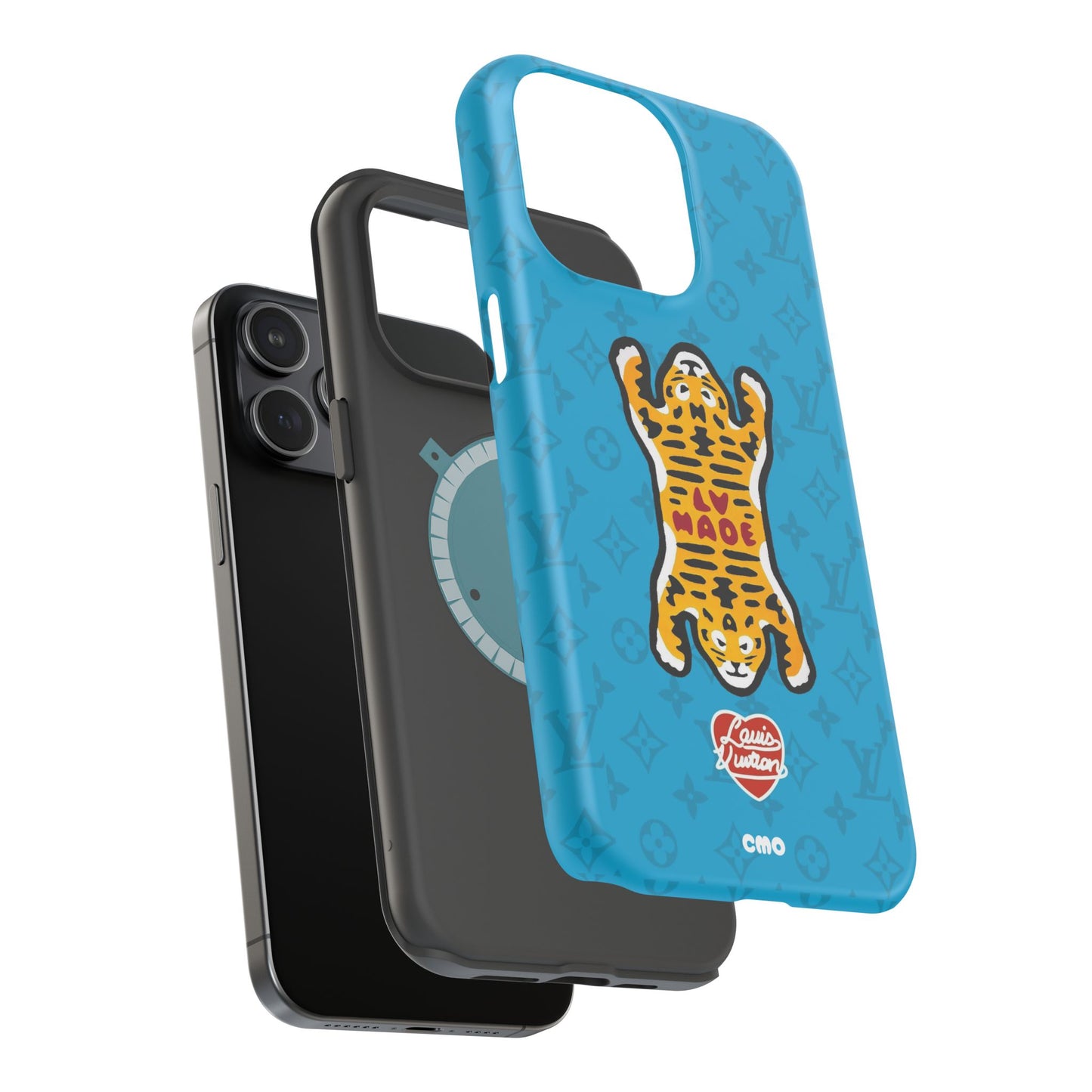 Magnetic Impact-Resistant Phone Case — Blue Tiger Rug Design