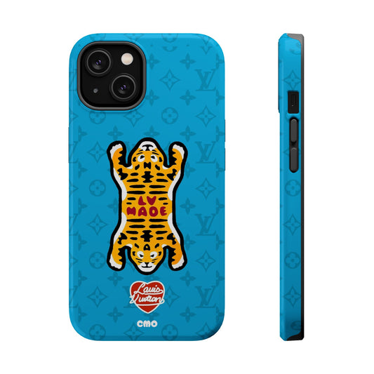 Magnetic Impact-Resistant Phone Case — Blue Tiger Rug Design