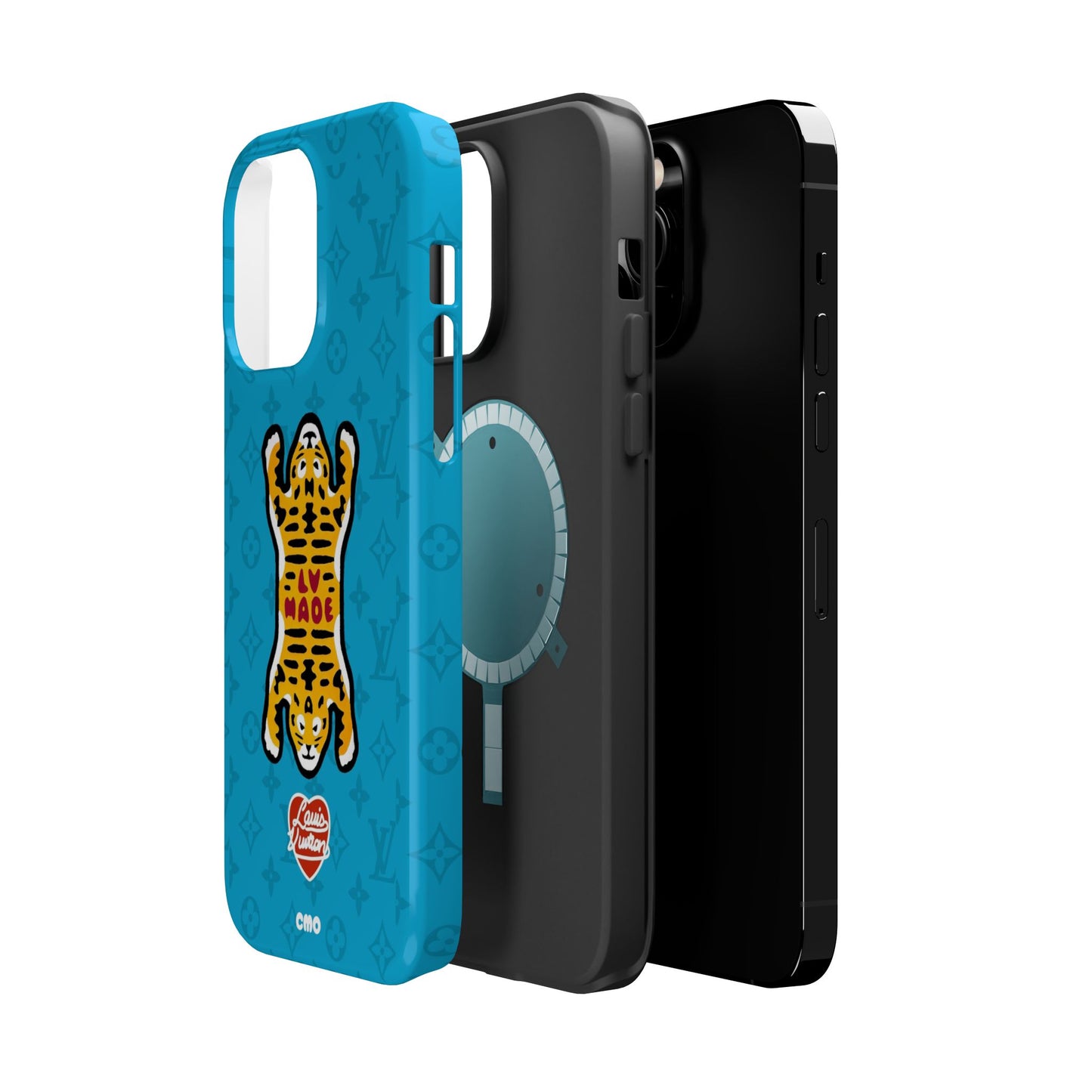Magnetic Impact-Resistant Phone Case — Blue Tiger Rug Design