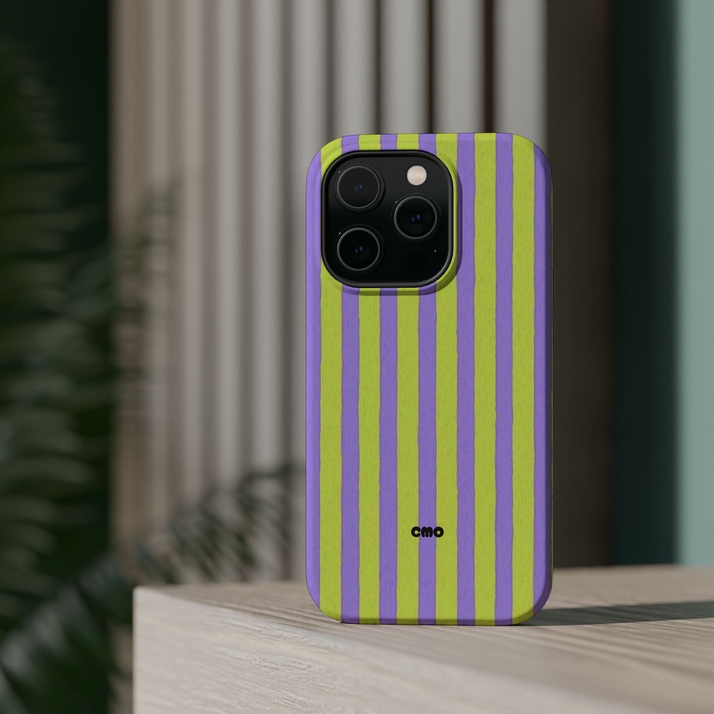 Phone Case — Bold Purple & Lime Stripe Magnetic Impact-Resistant Case