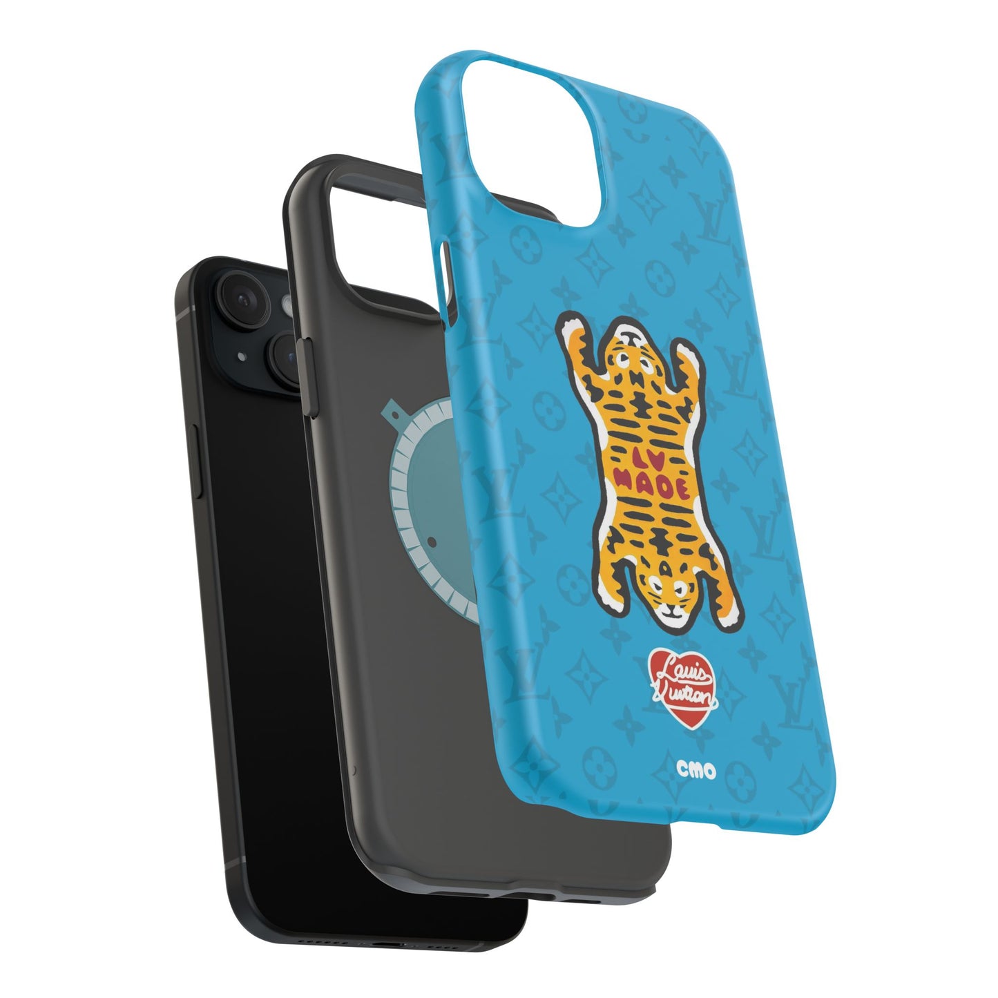 Magnetic Impact-Resistant Phone Case — Blue Tiger Rug Design
