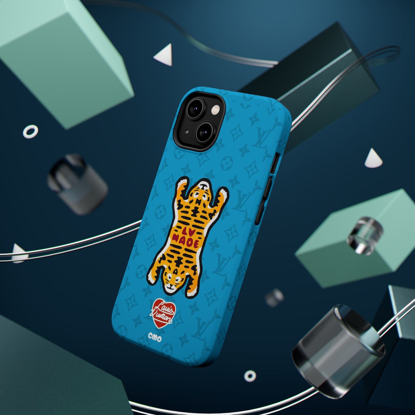 Magnetic Impact-Resistant Phone Case — Blue Tiger Rug Design