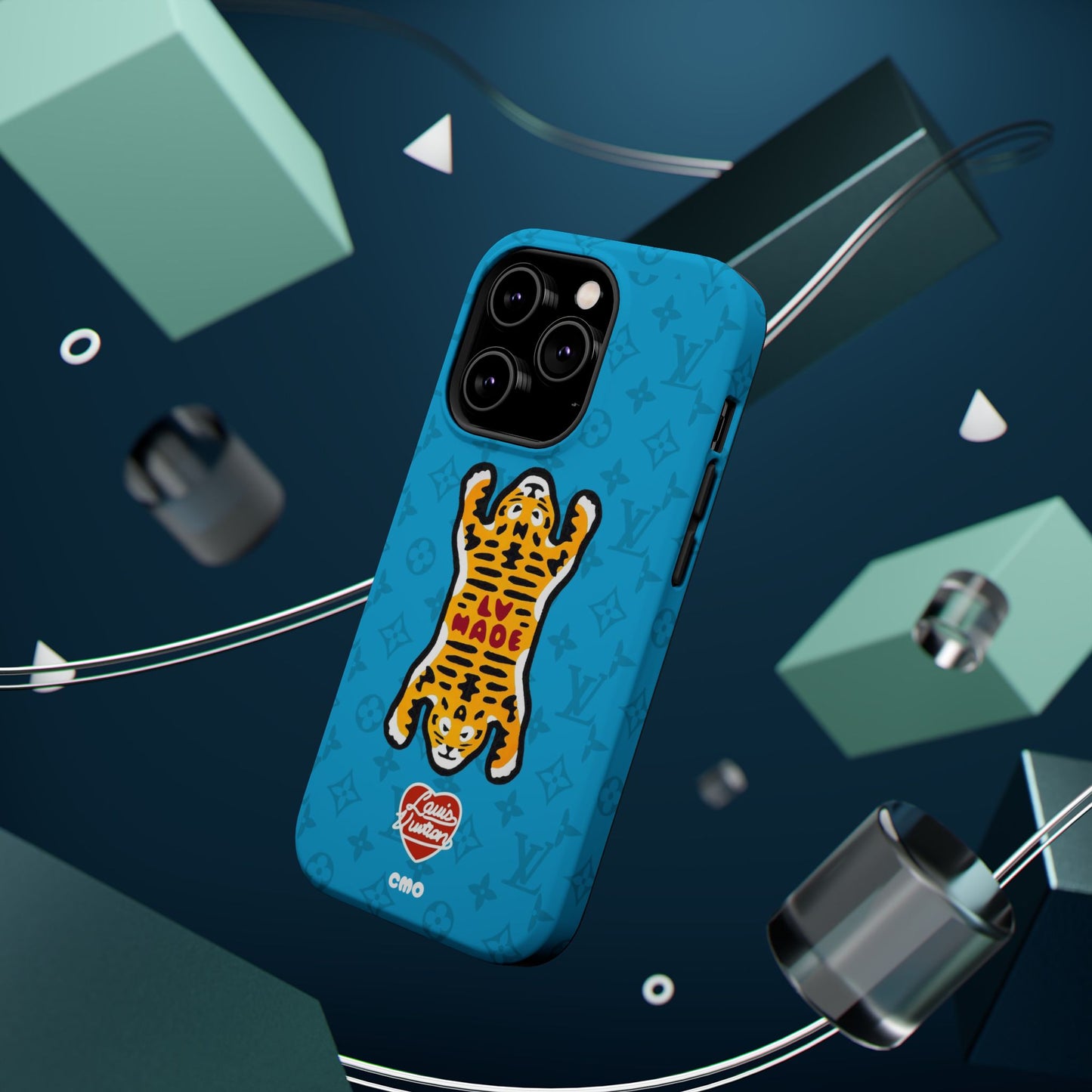 Magnetic Impact-Resistant Phone Case — Blue Tiger Rug Design