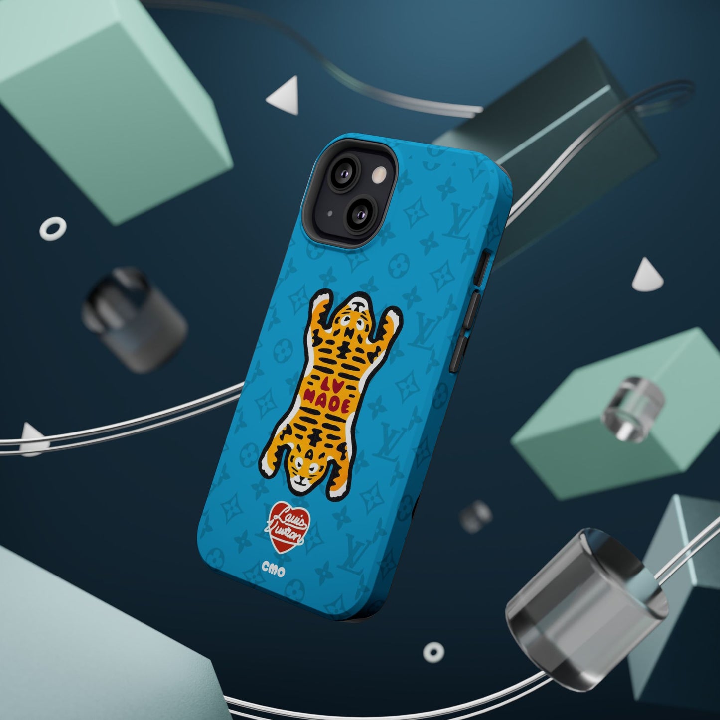 Magnetic Impact-Resistant Phone Case — Blue Tiger Rug Design