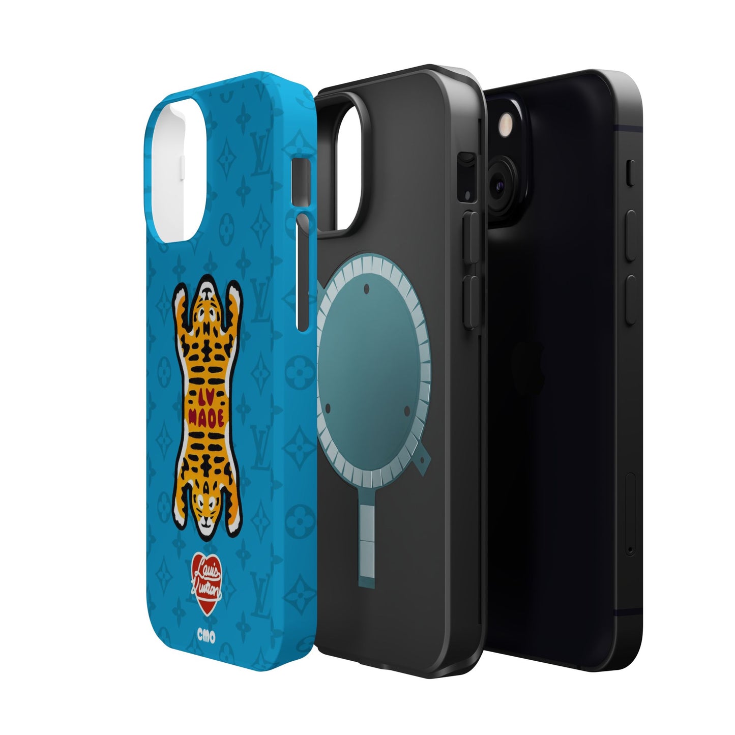 Magnetic Impact-Resistant Phone Case — Blue Tiger Rug Design