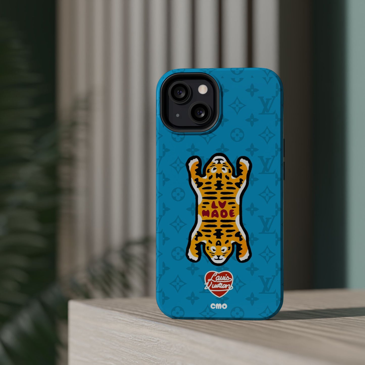 Magnetic Impact-Resistant Phone Case — Blue Tiger Rug Design