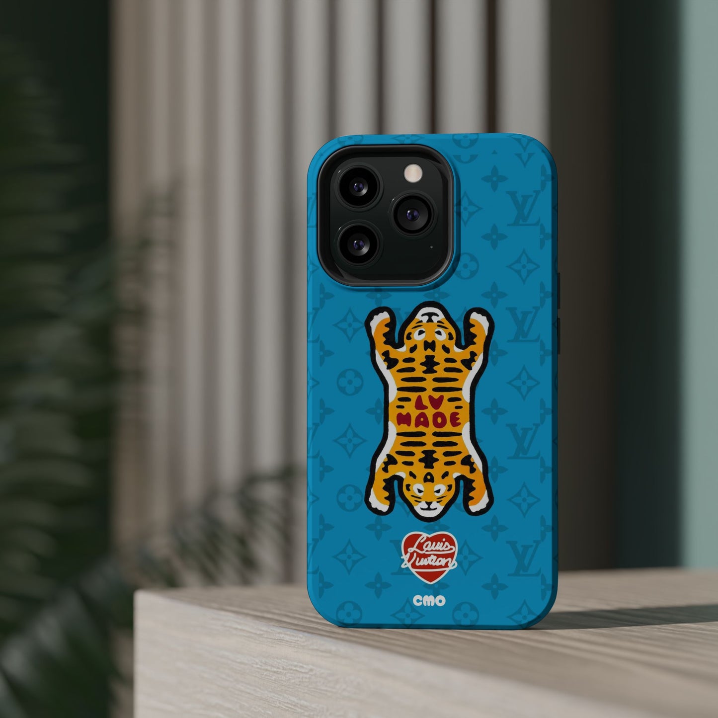 Magnetic Impact-Resistant Phone Case — Blue Tiger Rug Design