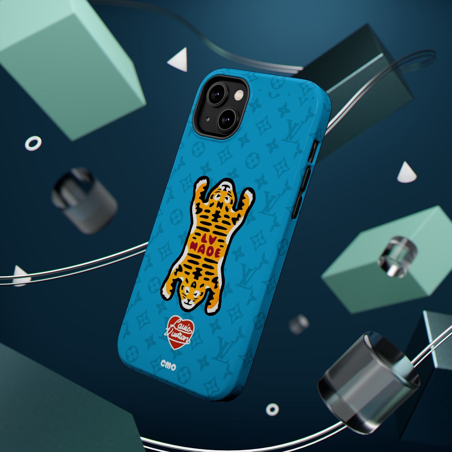 Magnetic Impact-Resistant Phone Case — Blue Tiger Rug Design