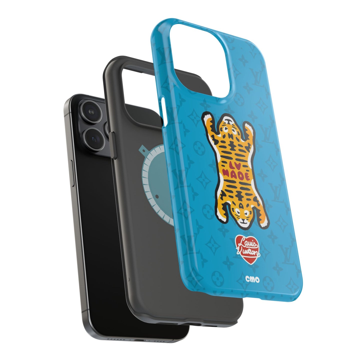 Magnetic Impact-Resistant Phone Case — Blue Tiger Rug Design